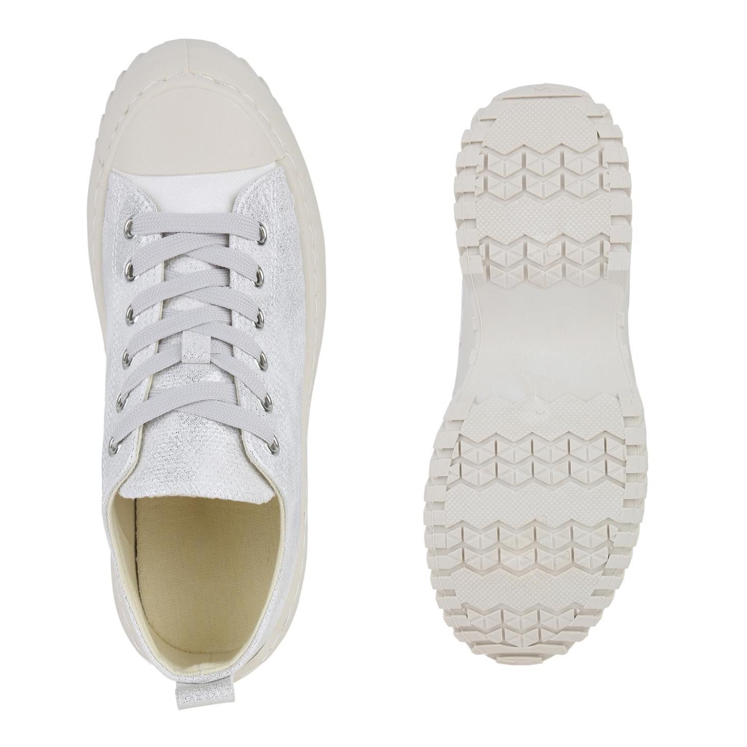 VAN HILL 841696 Plateausneaker Damen Plateau Sneaker Schnürer Profil-Sohle Freizeit