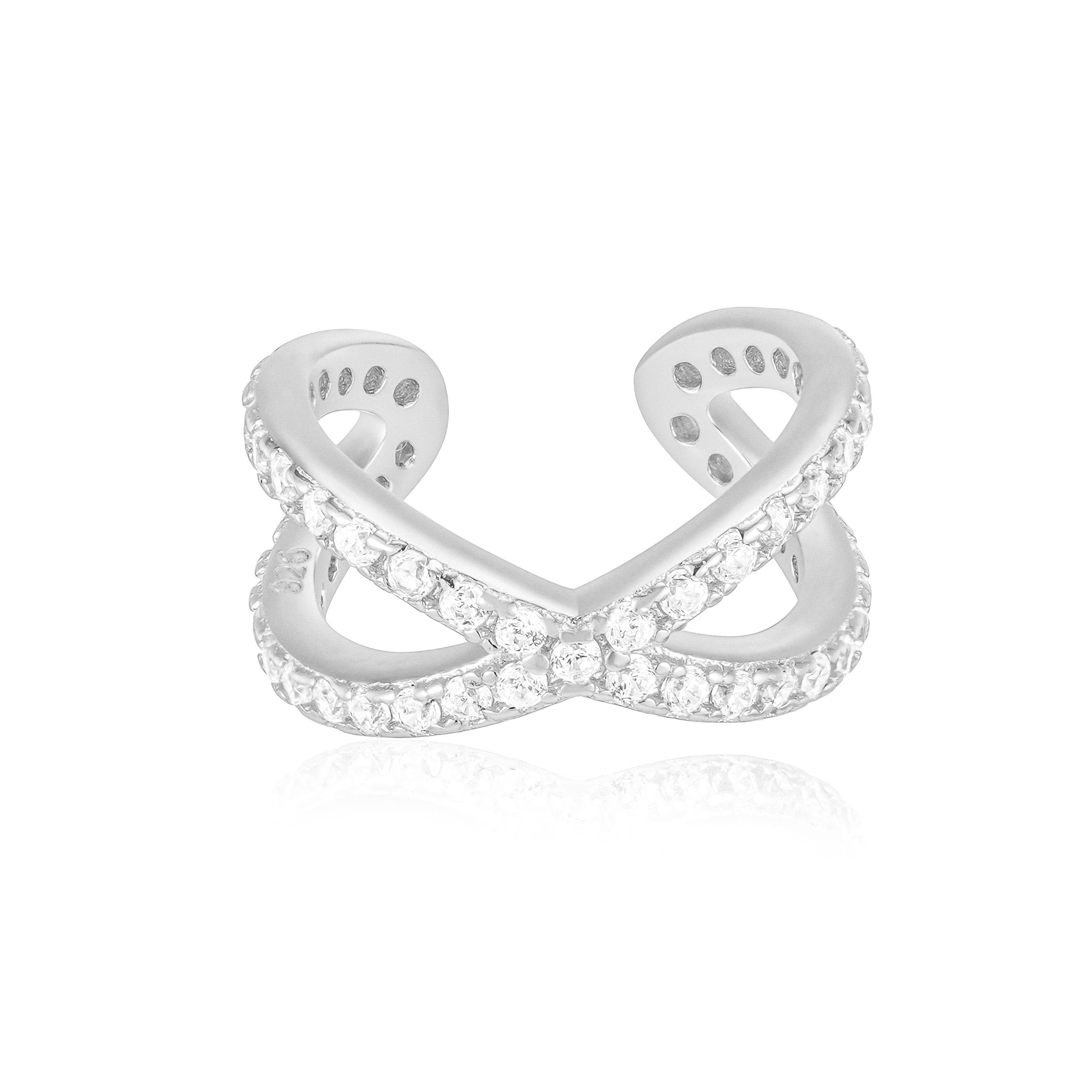 Brandlinger Ohrklemme Cuff Santiago de Chile, Silber 925 vergoldet, Weiße Zirkoniasteine