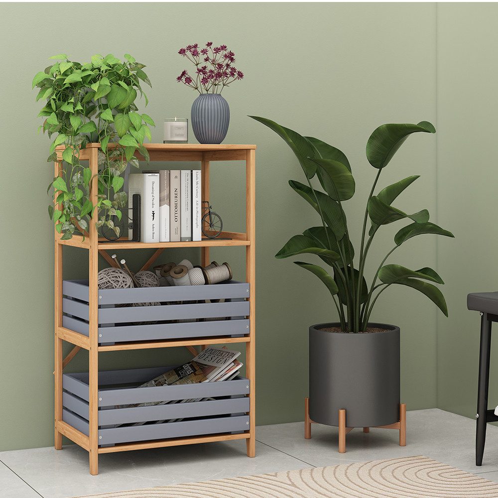 Vicco Bücherregal Novaro, Bambus, 48.3 x 87.9 cm mit 4 offenen Fächern günstig online kaufen