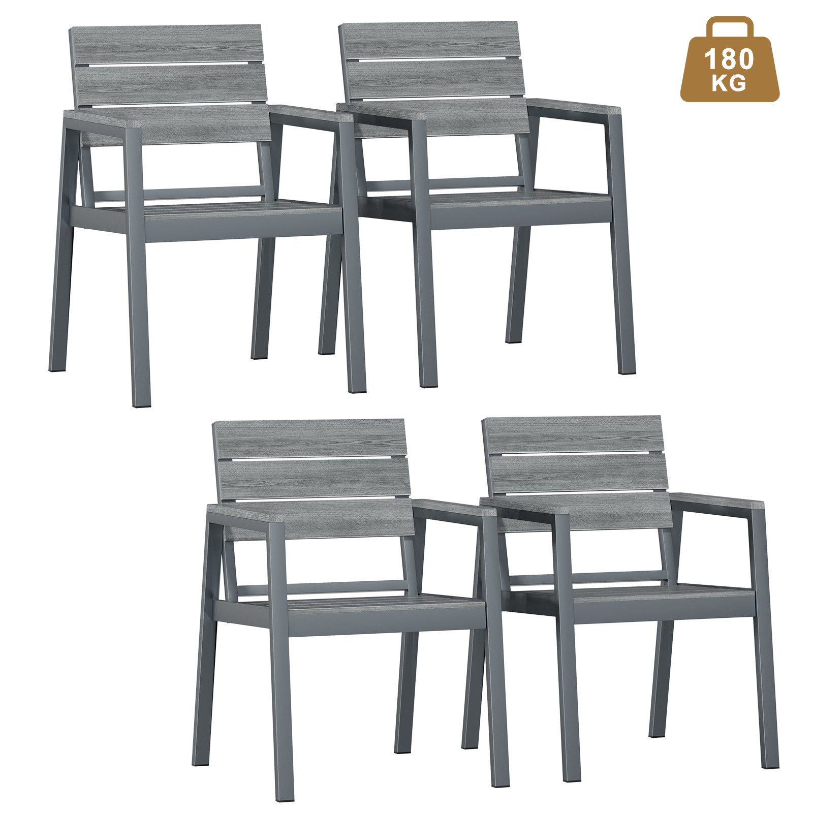 HOMALL Gartenstuhl Stapelbar Aluminium Gartensessel Wetterfest, max Belastung 180kg (Set, 4 St), Korrosionsbeständigkeit, verstärkter Alu-Outdoorstuhl