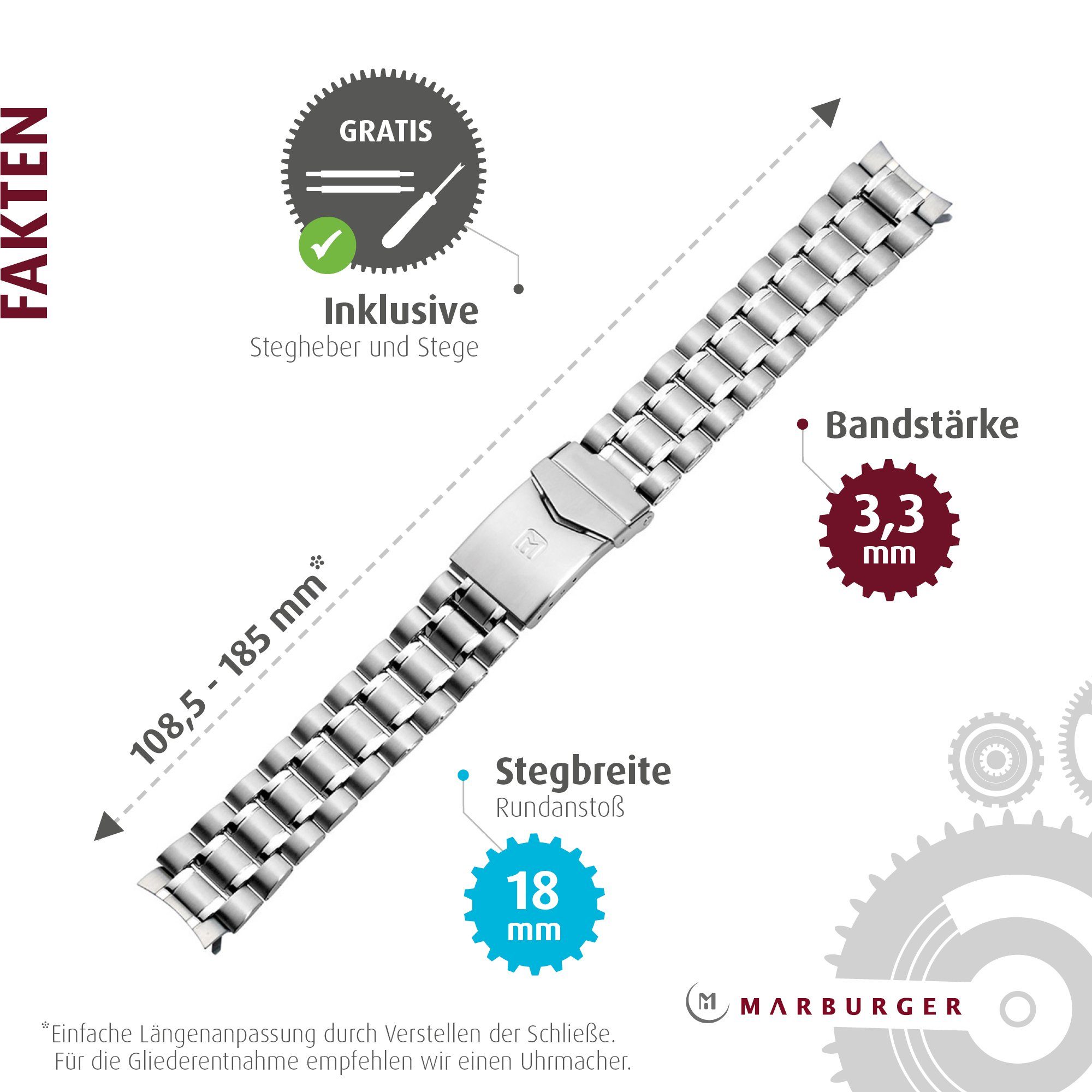MARBURGER Uhrenarmband 18mm Edelstahl Silber – Bild 3 von 5