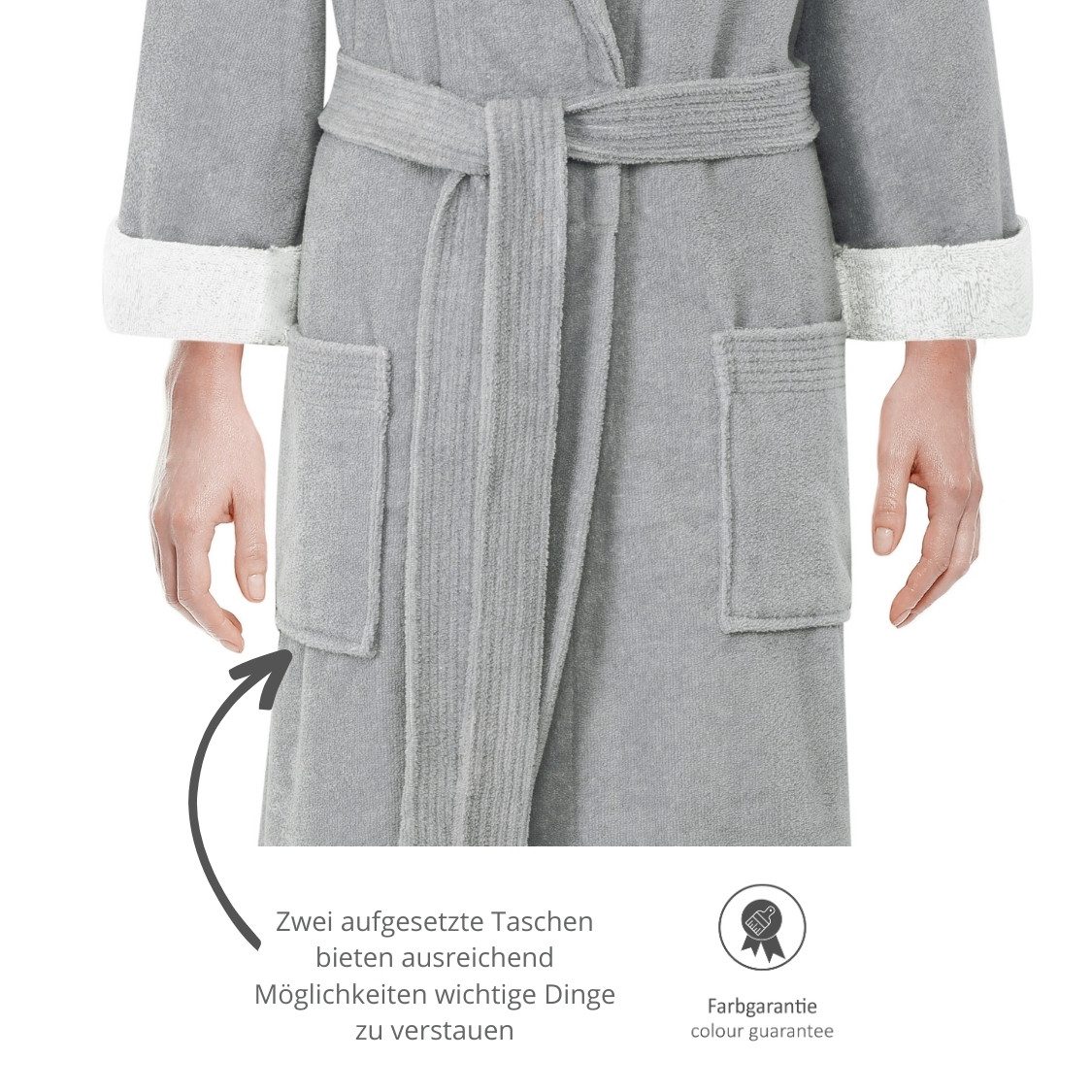 liebling Bademantel Rom, Baumwolle, Polyester-Mikrofaser, zwei aufgesetzte Taschen, Schalkragen, Bindegürtel, aus saugfähigem, sanftem Baumwoll-Frottier, hautsympathisch, weich