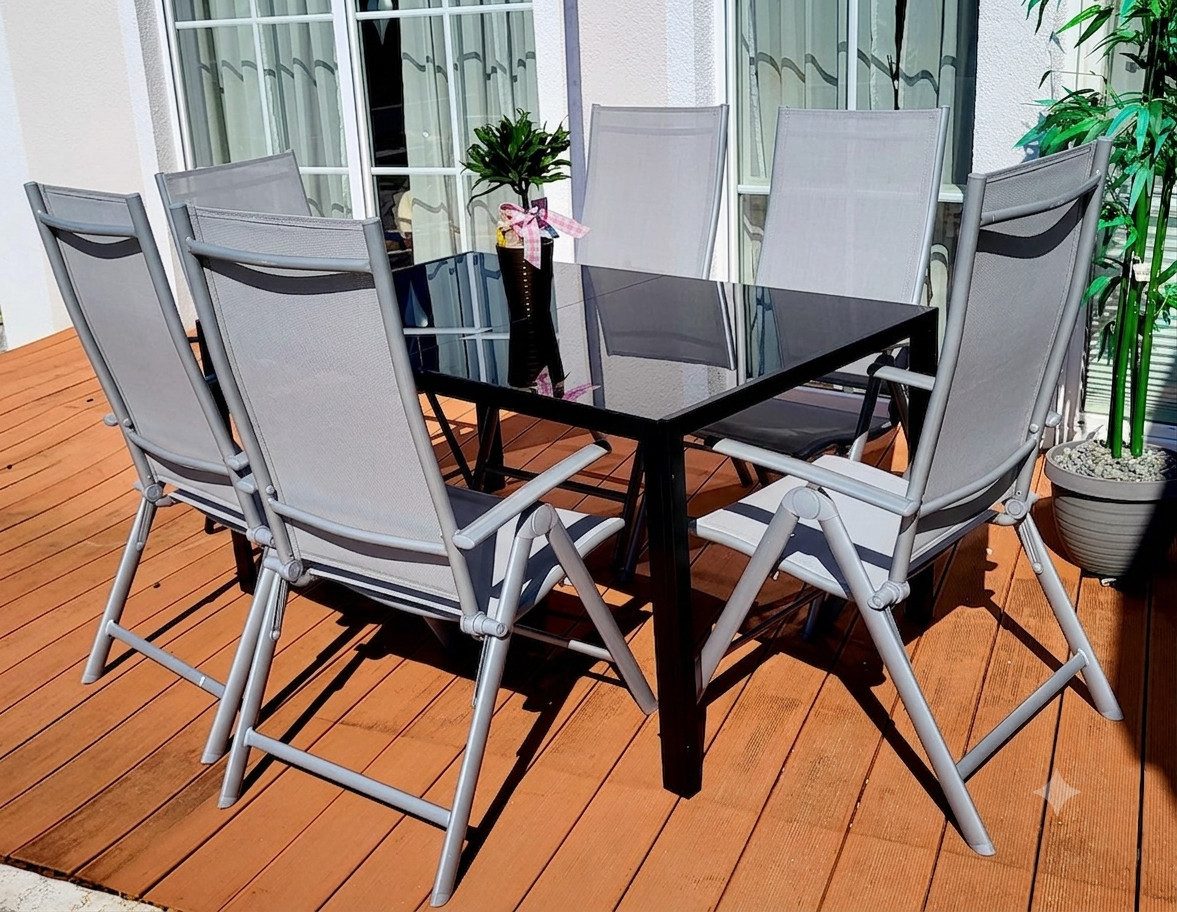 BruKa Gartentisch Sitzgruppe POETTO 6 Personen Aluminium Gartenmöbel Tisch, Stühle Terrasse Stuhl