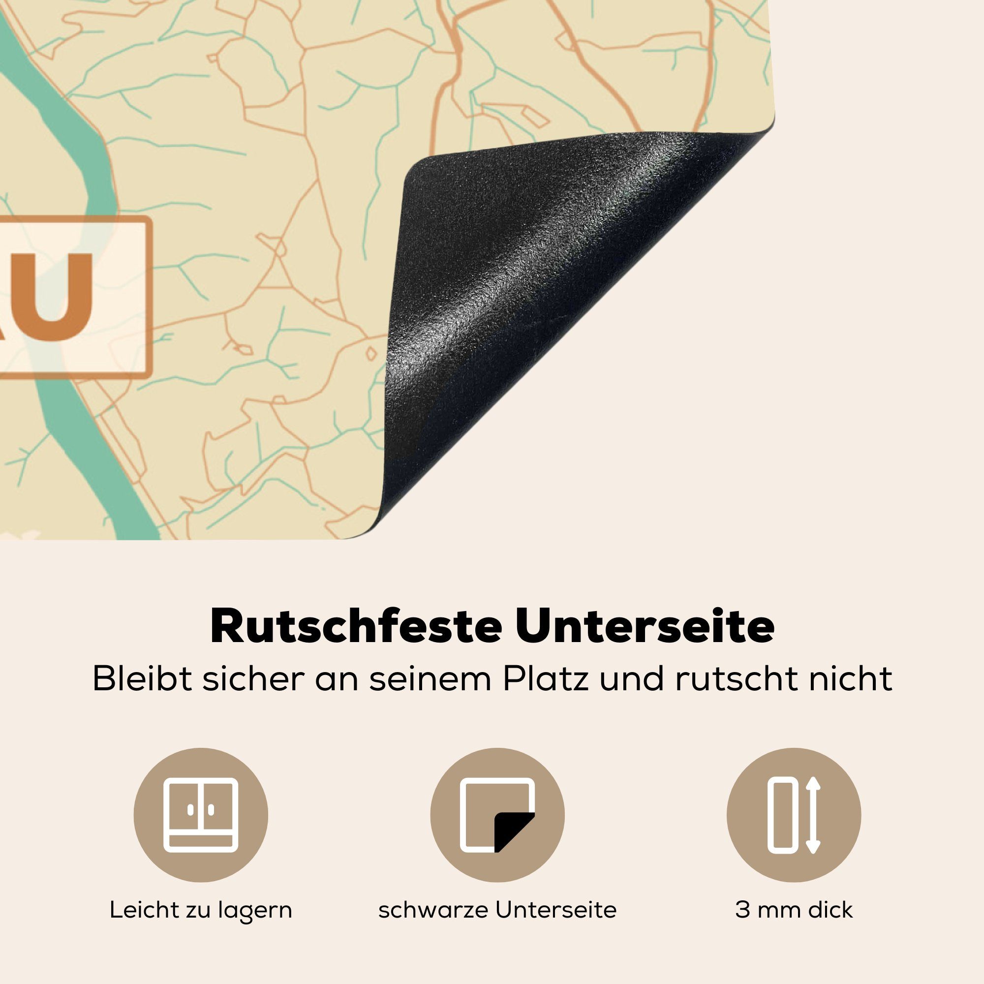 - - Karte Passau MuchoWow für tlg), - Ceranfeldabdeckung, Vinyl, Stadtplan Arbeitsplatte 78x78 Herdblende-/Abdeckplatte (1 küche cm, Vintage,