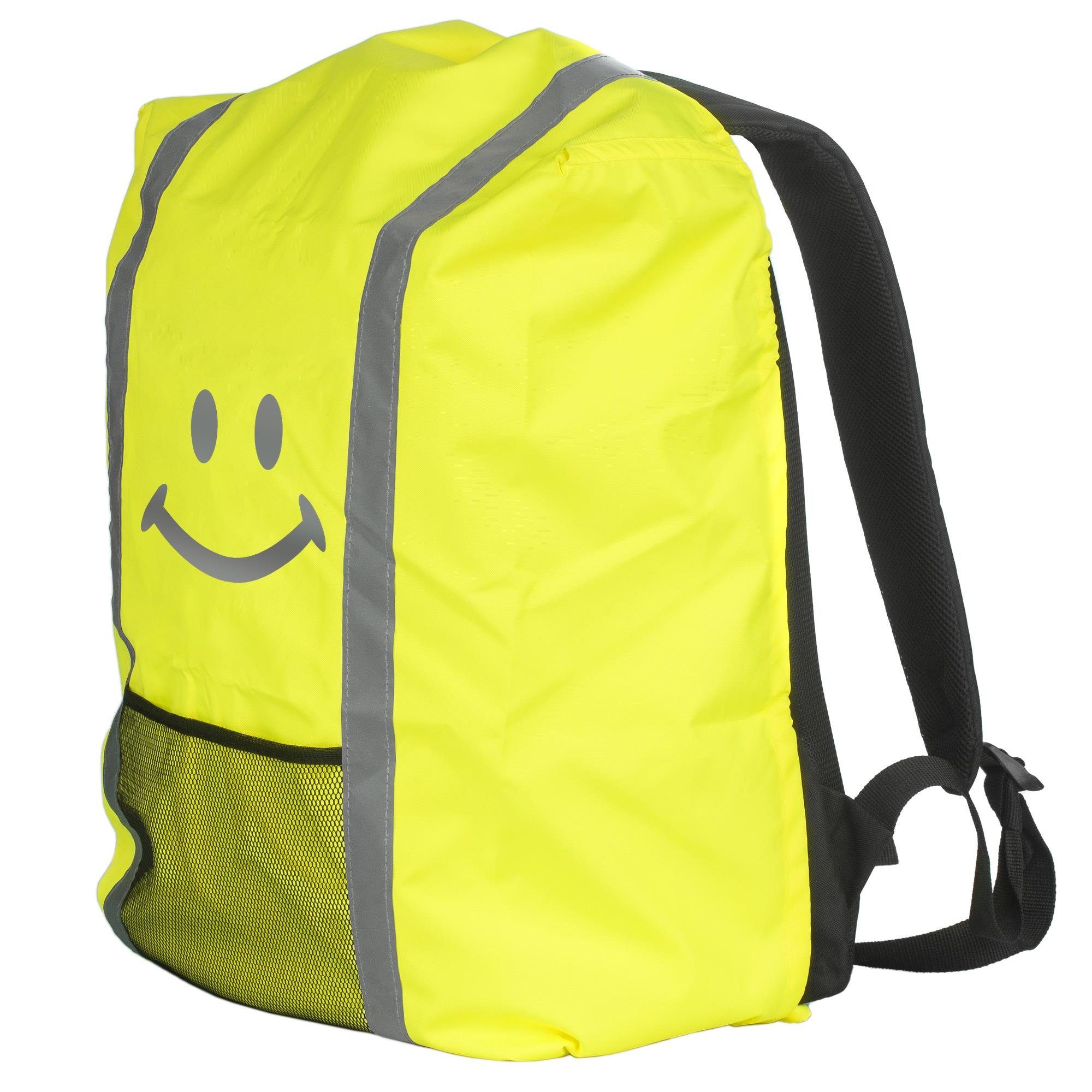 EAZY CASE Rucksack-Regenschutz Reflektor-Überzug Schutzhülle Smiley, Kinder Sicherheit Regenschutzhülle Reflektorstreifen Regenhülle Gelb
