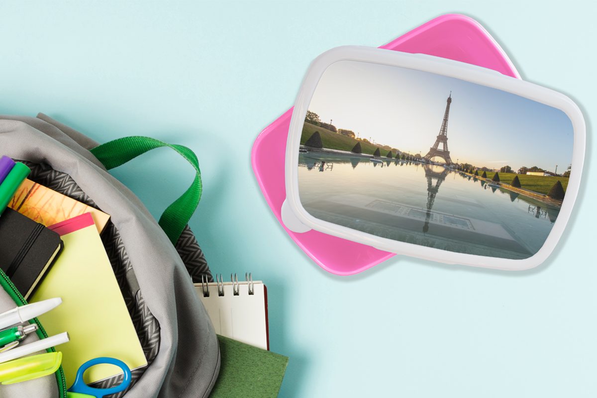 Kunststoff, Erwachsene, MuchoWow Gärten Eiffelturm für rosa (2-tlg), und Mädchen, Kinder, Kunststoff Der die Brotdose Snackbox, Lunchbox Trocadero-Palastes, Brotbox des