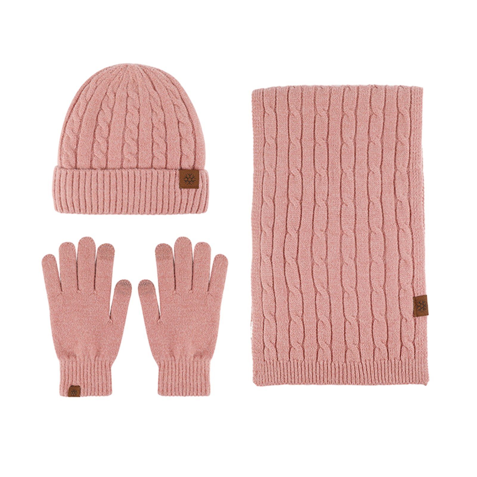 Rutaqian Beanie Winter Warm Damen Durchmesser den Schal größer Handschuhe Außenbereich) was Beanie für und etwas Touchscreen sein und Schwarz Größe) Set (Der beträgt für warmes wird, cm, Hutes Dreiteiliges, kältebeständiges, des (große Mütze Fleece-Set 22,5 Herren