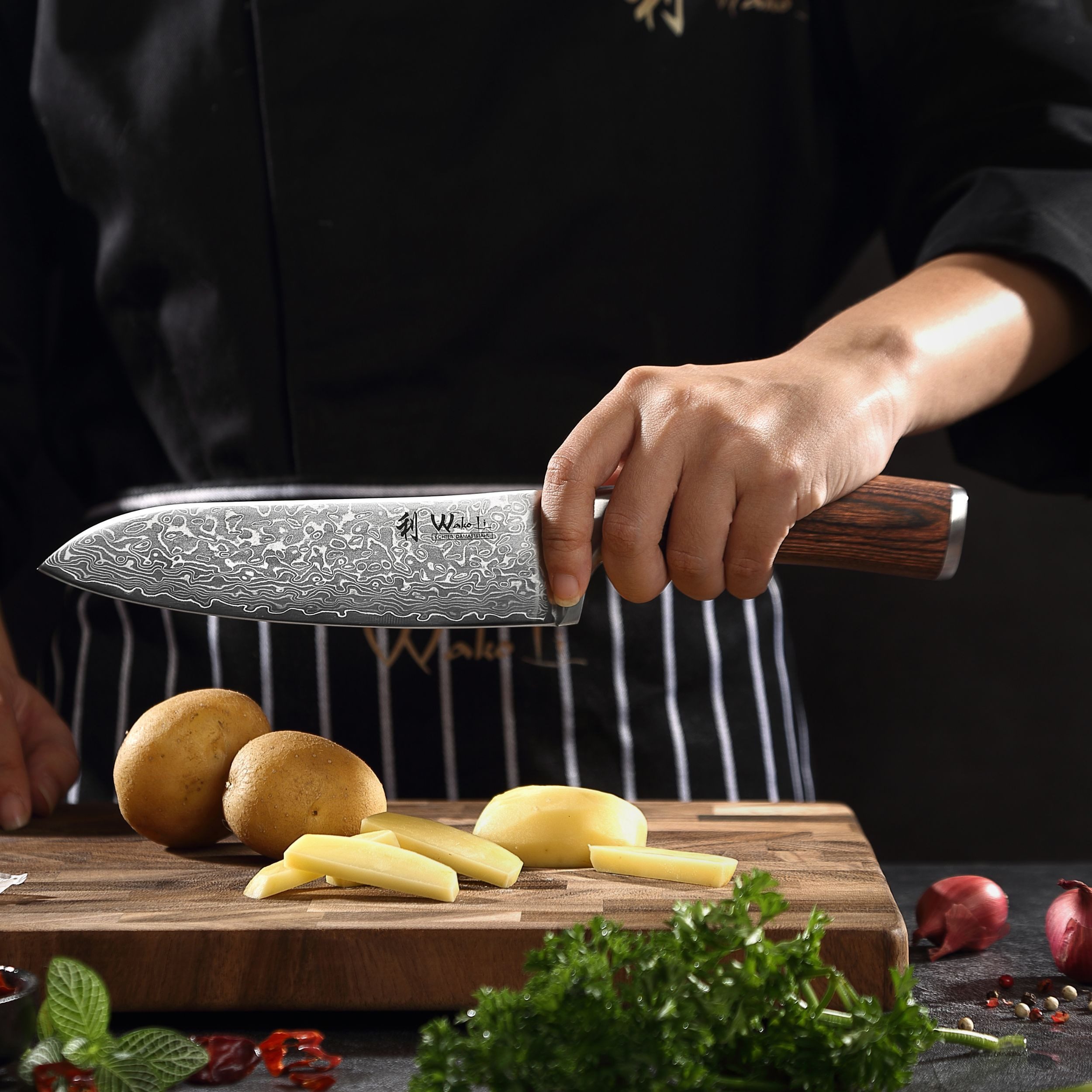 Wakoli Santokumesser EDIB Sakura Damast Santoku Messer Küchenmesser 17 cm Klinge, aus 67 Lagen Damaststahl, VG-10 Kern
