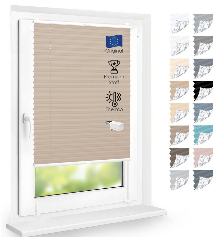 DomDeco Plissee Premium Thermo Plissee ohne Bohren, Sichtschutz, lichtdurchlässig, blickdicht, Klemmfix, Thermo-Wärmeschutz, verdunkelnd, blickdicht, Stufenlos