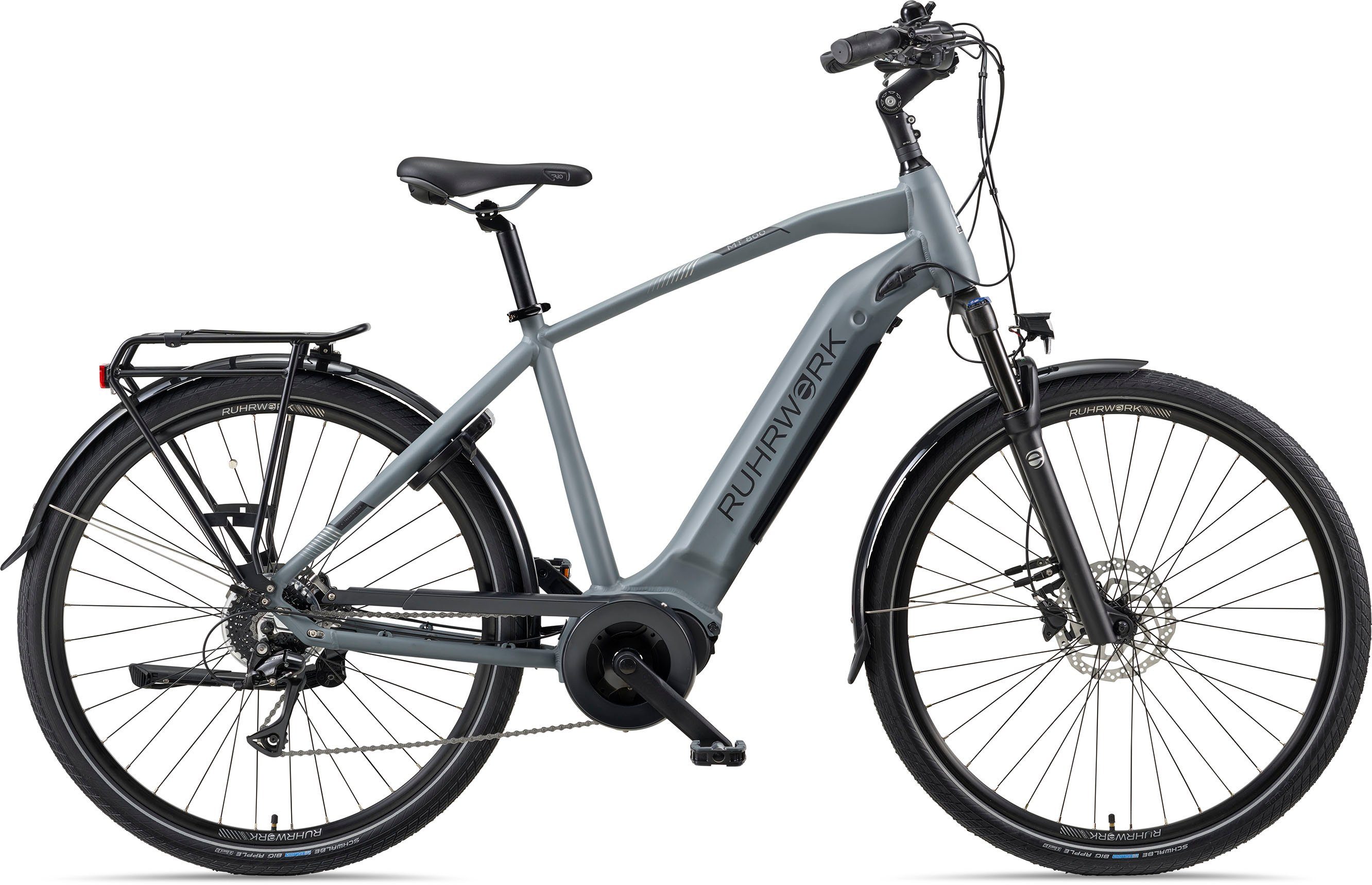 RUHRWERK E-Bike MT 800 Herren, 8 Gang Shimano Acera Schaltwerk, Kettenschaltung, Mittelmotor, 522 Wh Akku