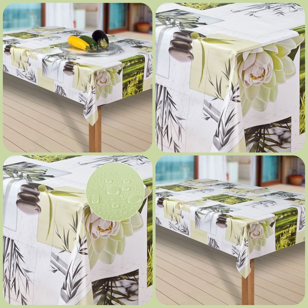 laro Tischdecke Wachstuch-Tischdecken Blumen weiss grün günstig online kaufen