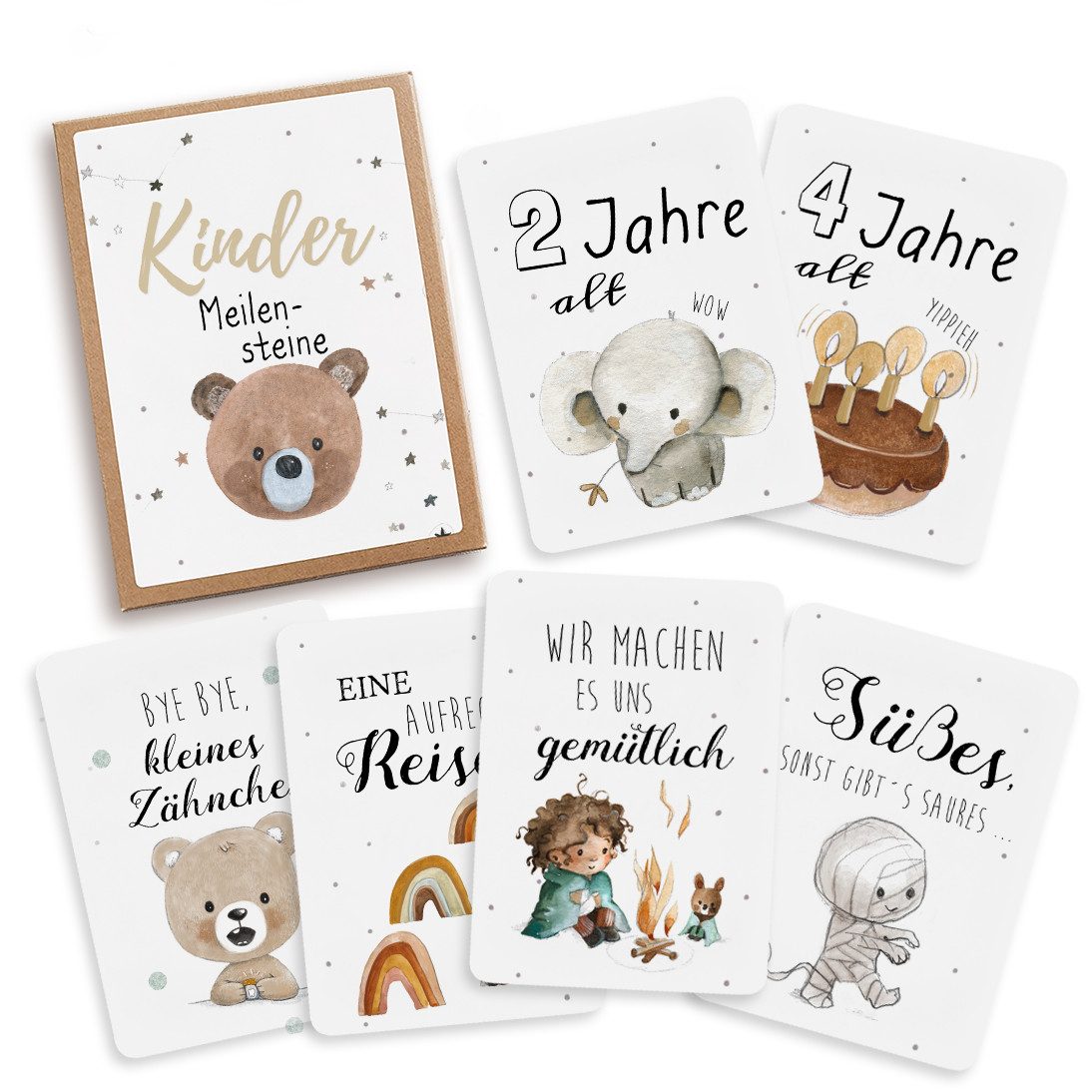 Pipapier Grußkarten Meilensteinkarten "Kinder Meilensteine", Junior Meilensteine, von Hand illustriert, Geschenk für Eltern