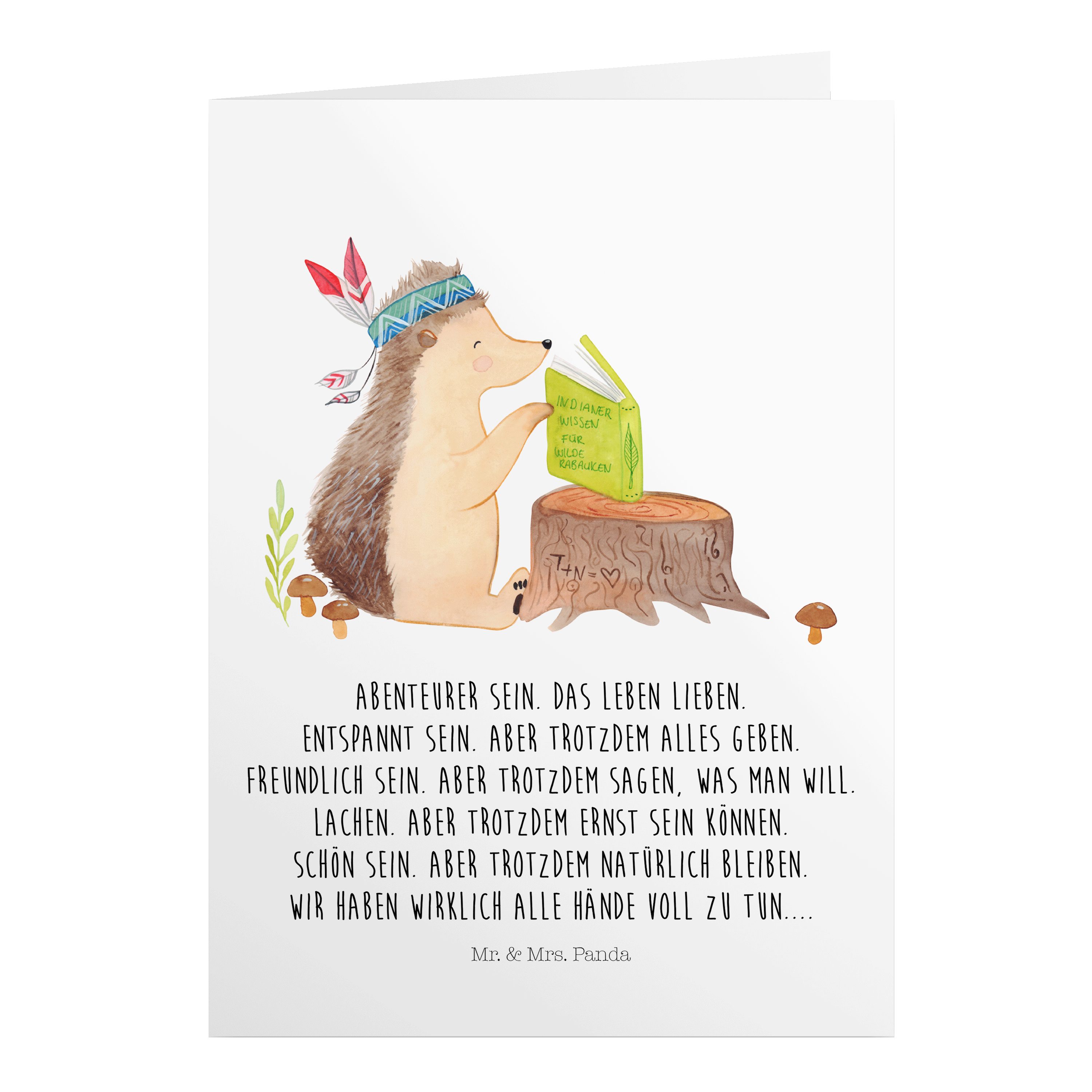 Mr. & Mrs. Panda Grußkarte Igel mit Federkopfschmuck - Weiß - Geschenk, Karte, Einladungskarte | Grußkarten