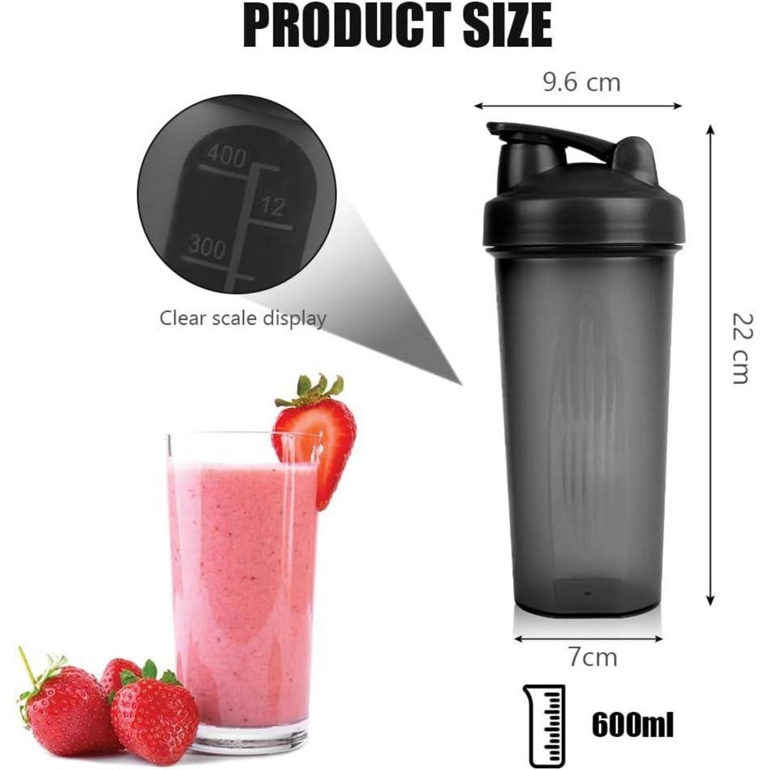 LuxusKollektion Protein Shaker Protein Shaker 600ml mit Messskala BPA frei auslaufsicher Shake Becher