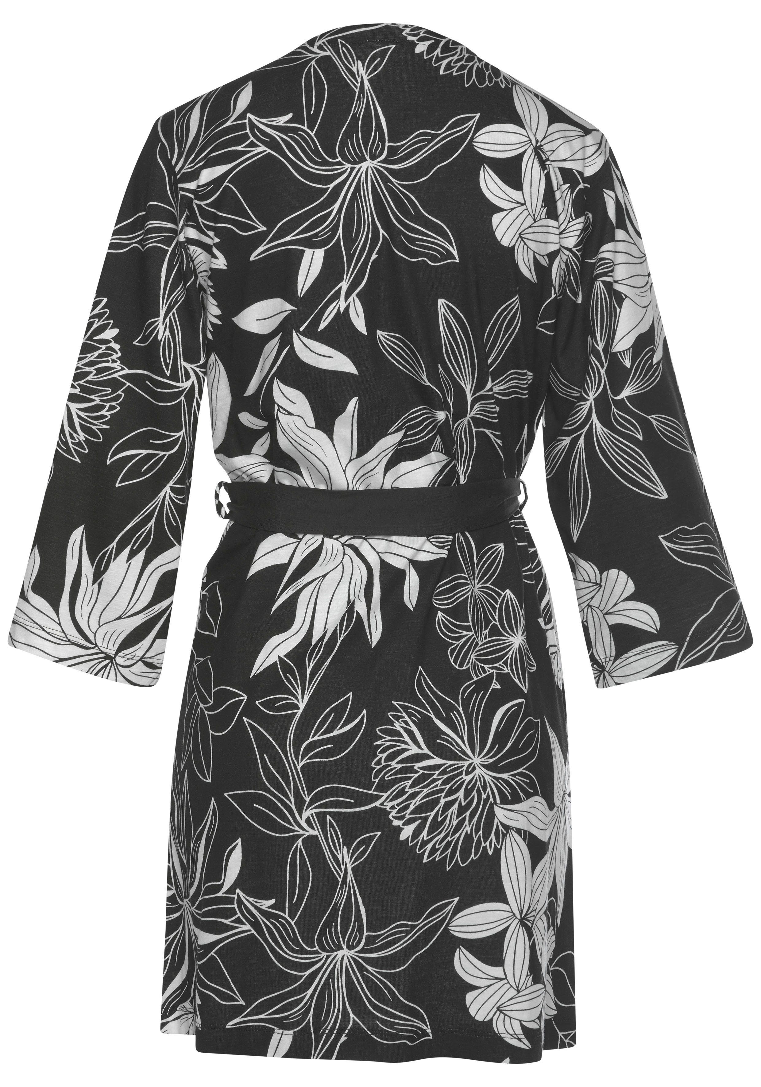 Single-Jersey, floralem Kimono, Druck LASCANA Gürtel, mit schwarz Kimono-Kragen, Kurzform,