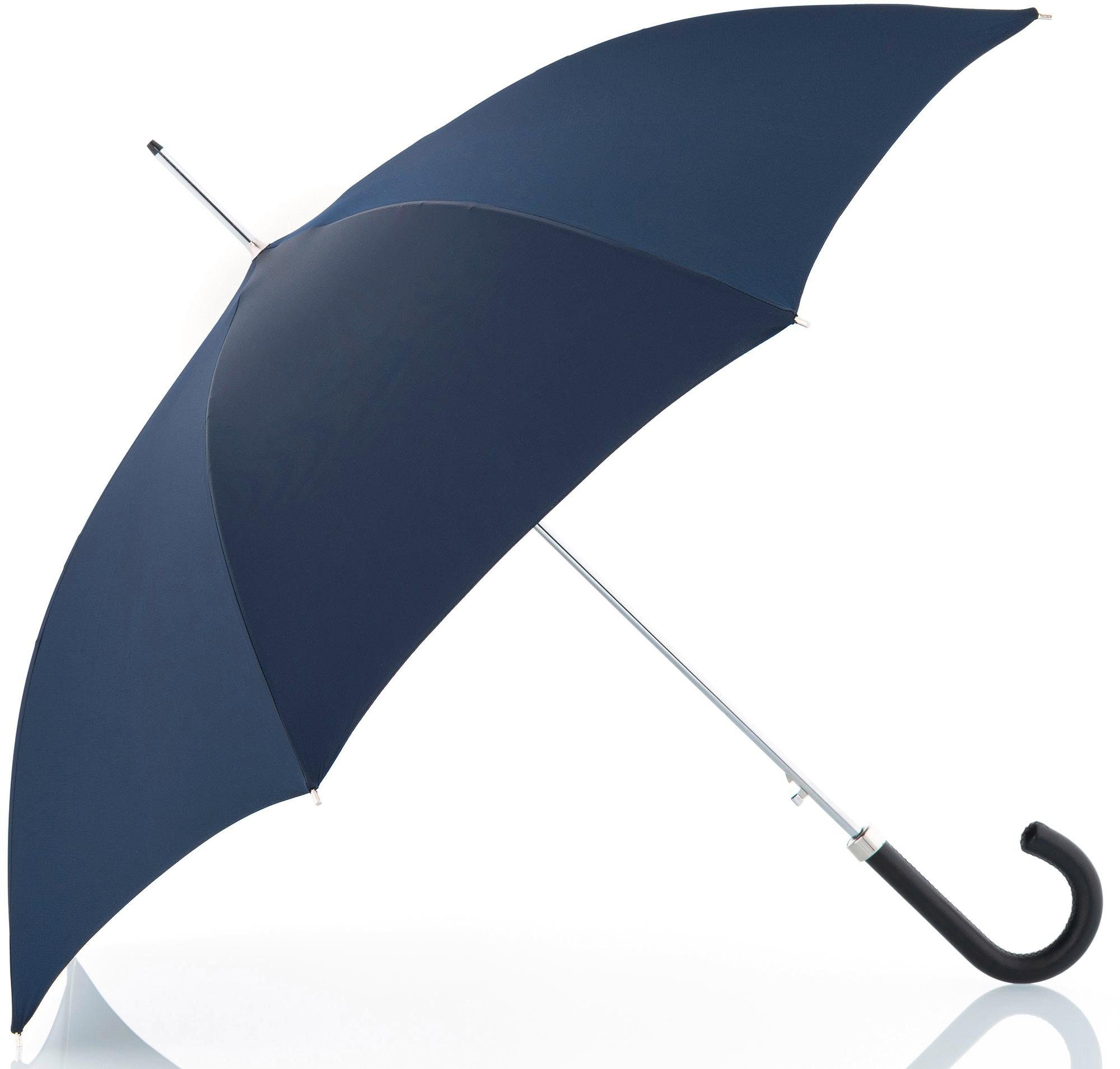 Damen Regenschirme doppler MANUFAKTUR Stockregenschirm Oxford Uni, blau, handgemachter Manufaktur-Stockschirm