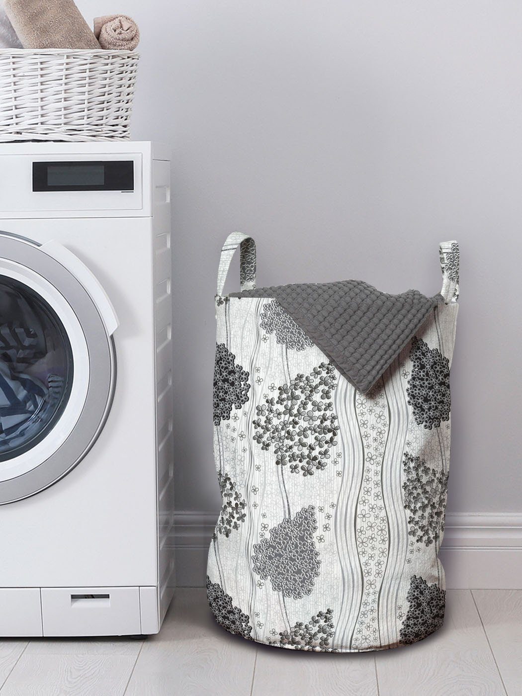 Kordelzugverschluss und Blumen Wäschesäckchen für Geometrisch Wäschekorb mit Stripes Abakuhaus Waschsalons, Curly Griffen