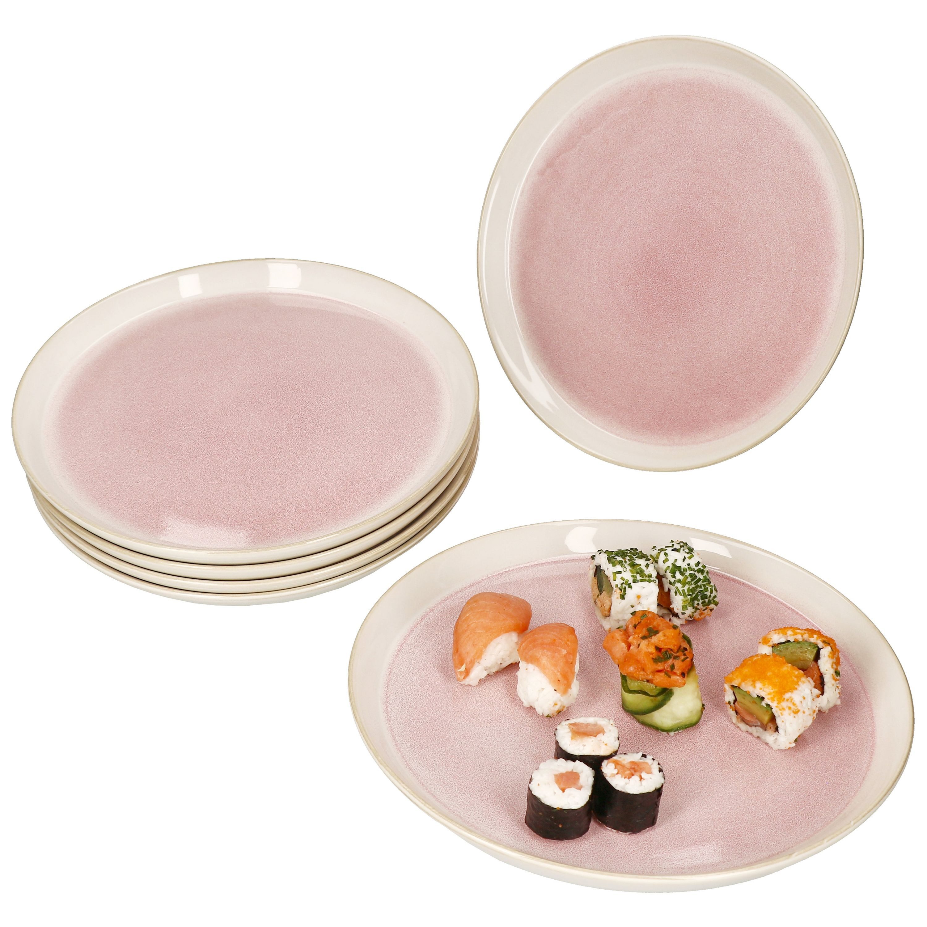 MamboCat Speiseteller 6x Reactive Glaze Paris Speiseteller 6 Personen Creme Pink Essteller – Bild 2 von 5