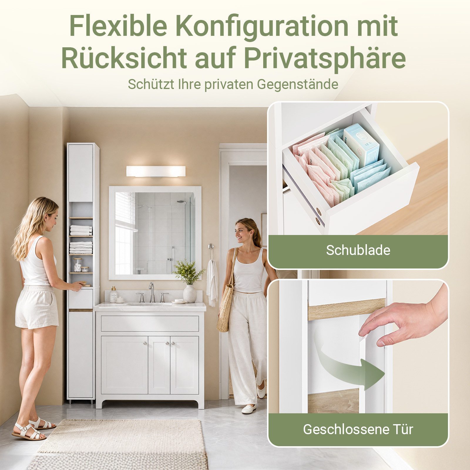 SoBuy Badkommode BZR34-II, Badschrank schmal, Badezimmermöbel, Wasserabweisender, Badzimmerschrank mit verstellbare Ablagen Badkommode schmal Badezimmer