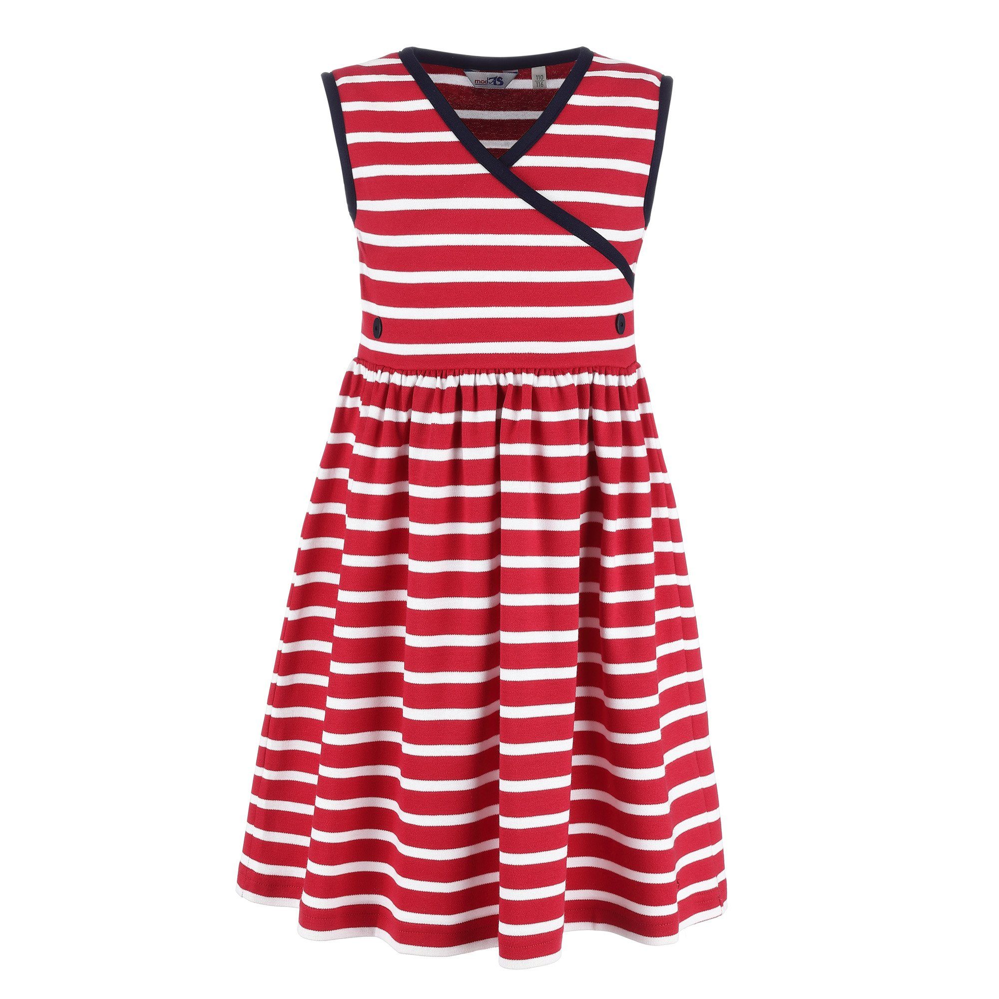 modAS Strandkleid (1-tlg) Bretonisches Mädchenkleid Maritim - Gestreiftes Kleid für Mädchen (02) rot / weiß