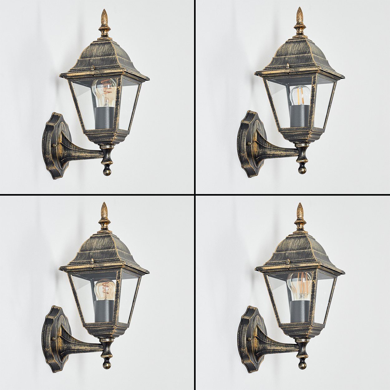 hofstein Außen-Wandleuchte Wandlampe in antikem Look aus Metall/Glas in Braun-Gold/Klar, ohne Leuchtmittel, im klassischen Landhaus-Stil, Außenleuchte für Terrasse, 1x E27, IP44