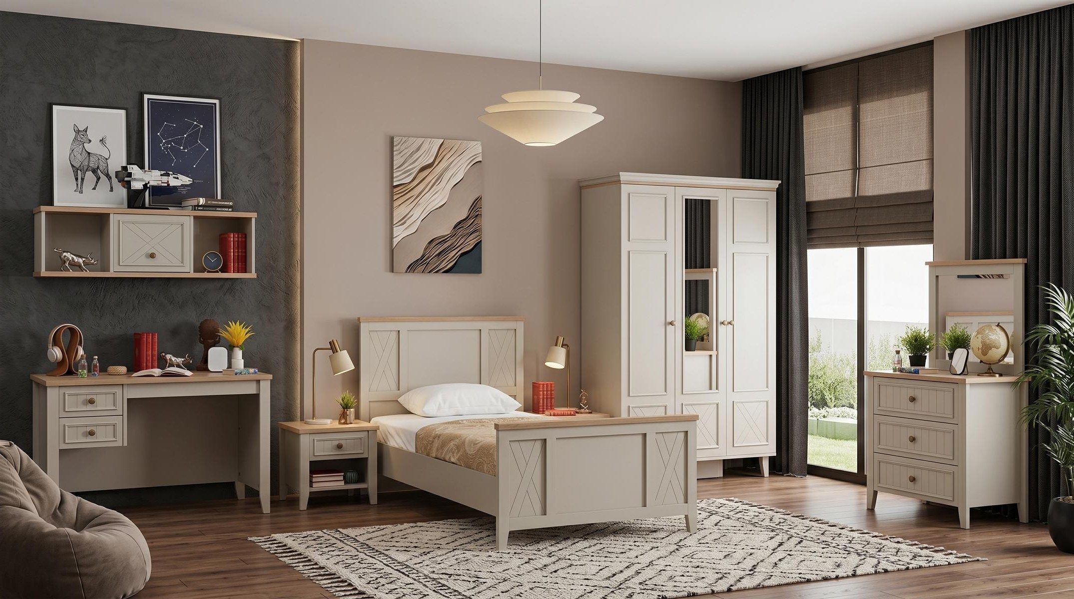 Xlmoebel Kleiderschrank Beiger Kleiderschrank für Jugendzimmer mit viel Stauraum