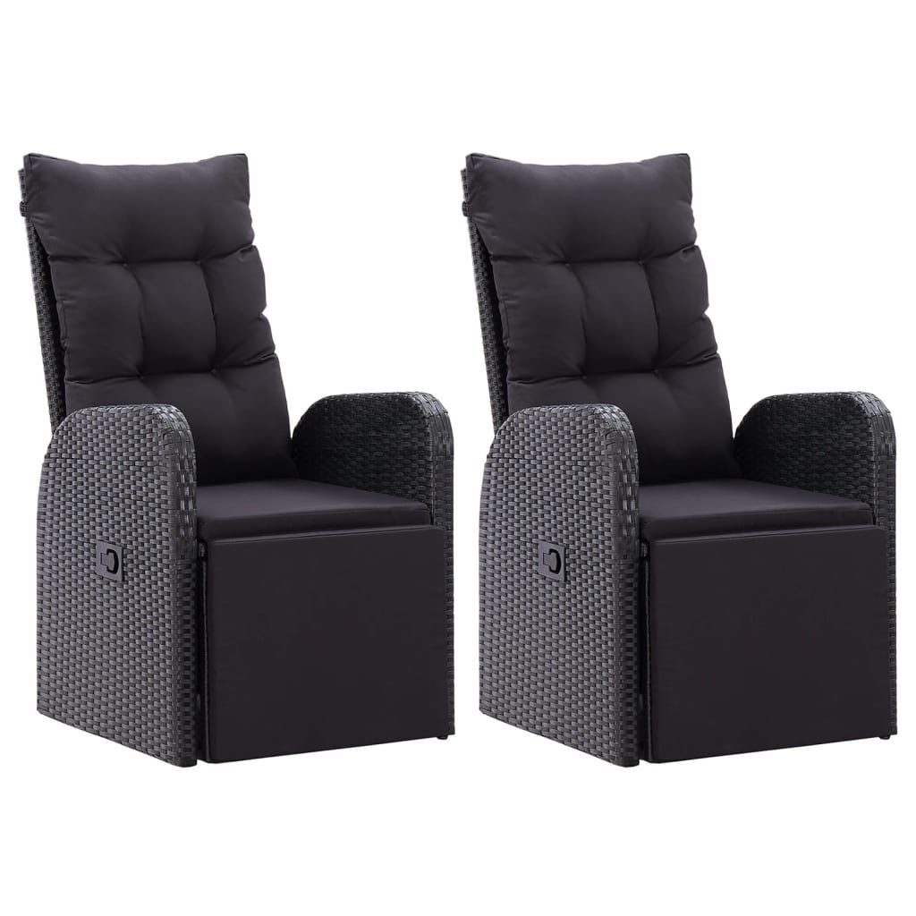 vidaXL Gartensessel, Outdoor Sessel mit Kissen 2 Stk. Verstellbar Schwarz Poly Rattan