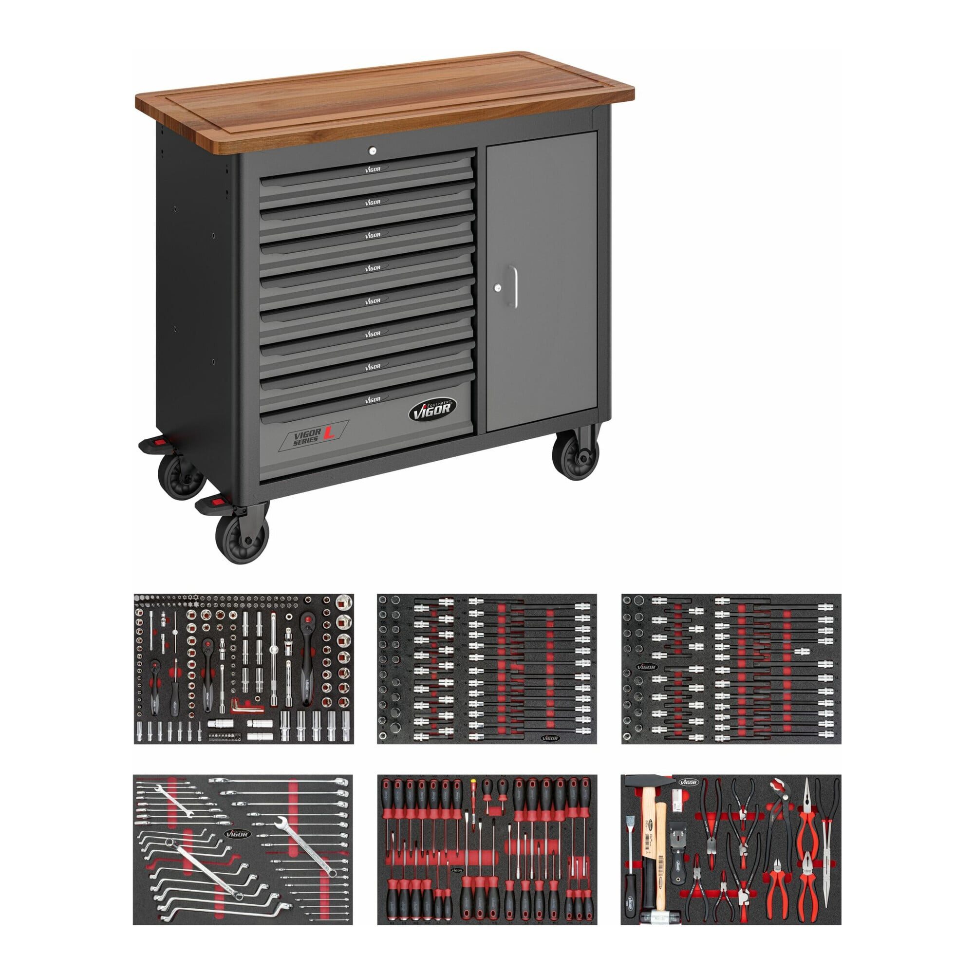 VIGOR Werkbank VIGOR 1000 Werkbank V5158 Gesamtlänge: 1091 mm Anzahl Werkzeuge: 375