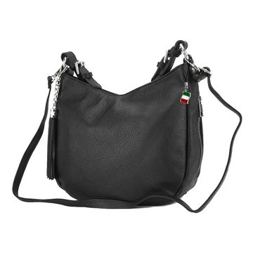 FLORENCE Schultertasche Florence Echtleder Damen Hobo Bag schwarz (Schultertasche), Damen Leder Schultertasche, Shopper, schwarz ca. 30cm