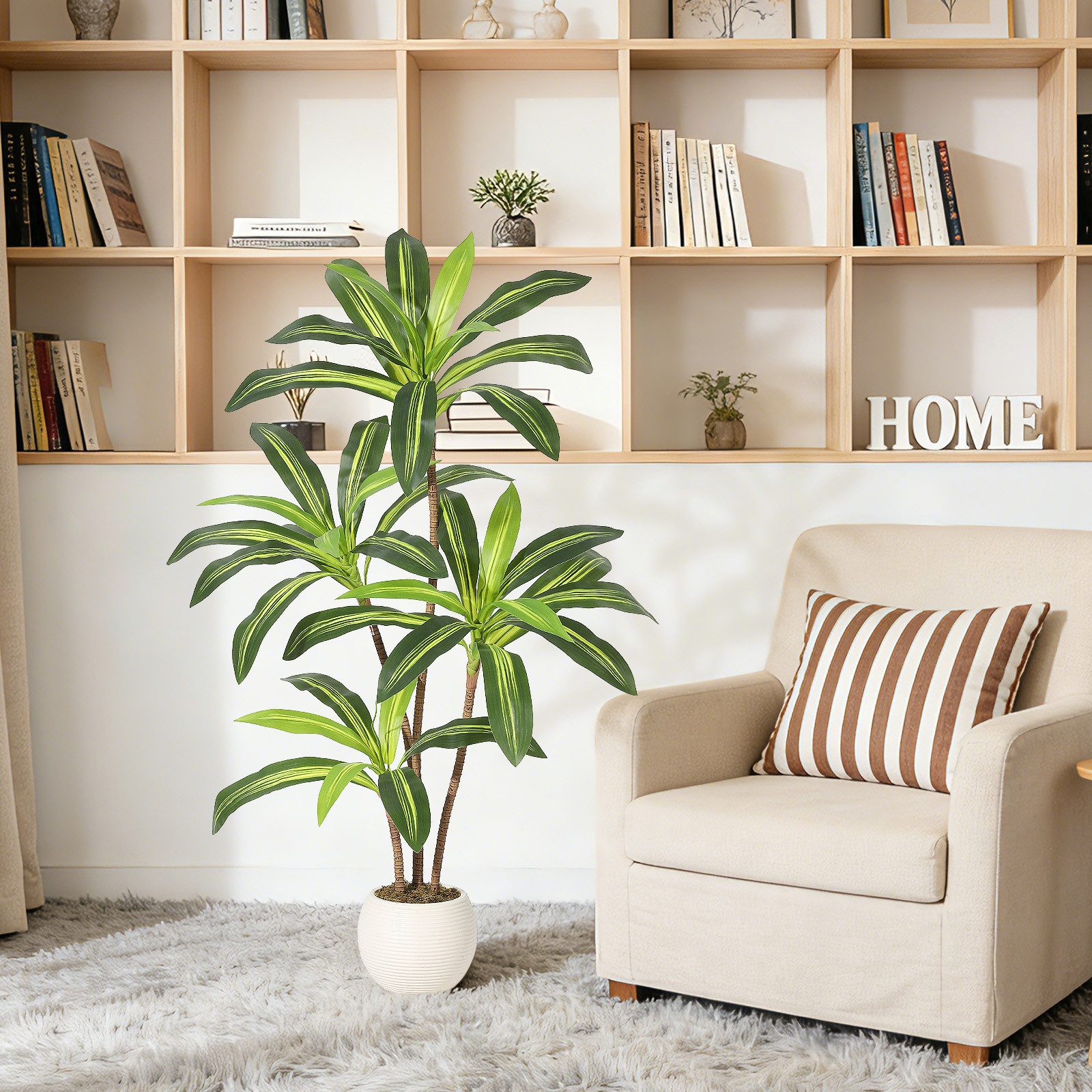 Kunstbaum Künstlicher Dracaena Baum Mit Weißem Hohem Pflanztopf Faux Yucca Pflan, GarveeMore, Höhe 150 cm – Bild 5 von 5