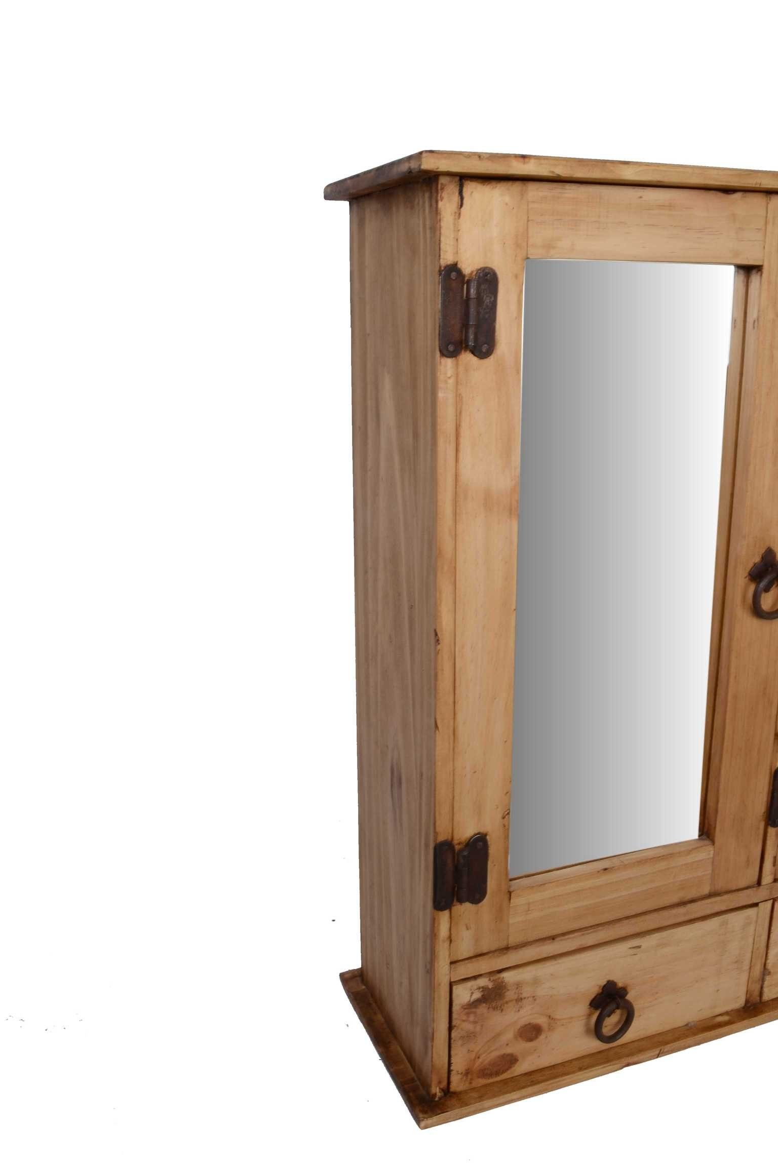 MiaMöbel Spiegelschrank Mexico aus massivem Pinienholz Honig