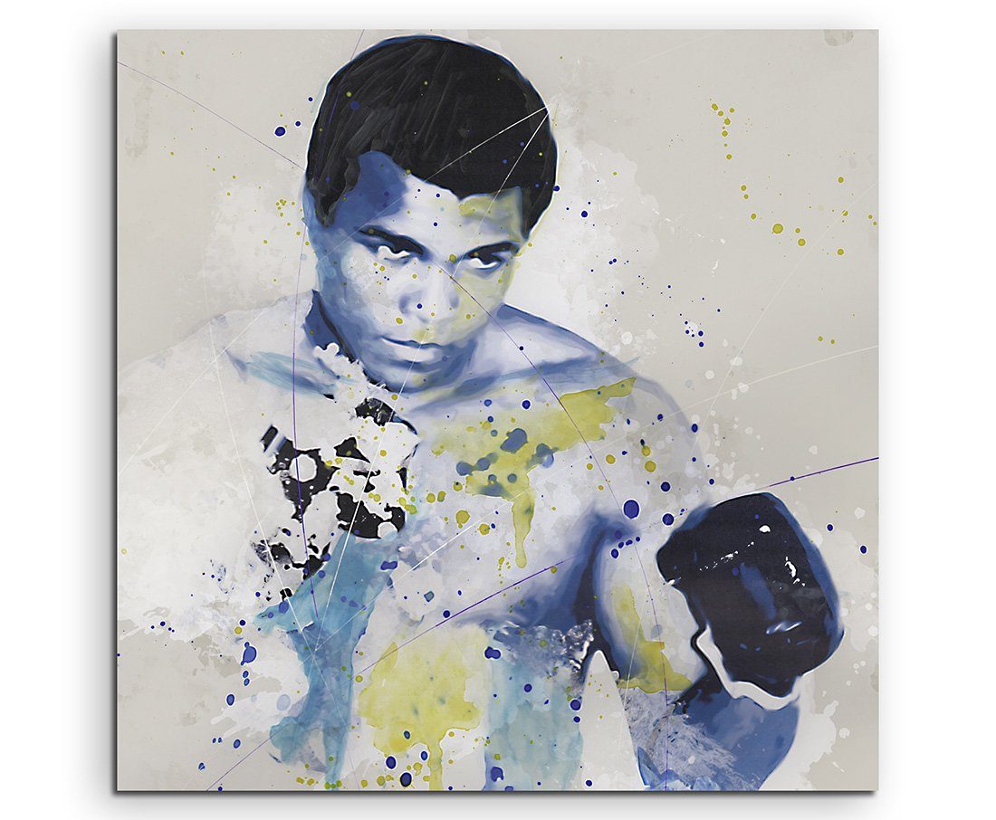 Sinus Art Leinwandbild Muhammad Ali Splash 60x60cm Kunstbild als Aquarell auf Leinwand