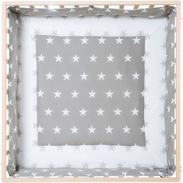 roba® Laufgitter Little Stars, 100x100 cm, natur, mit Stoffeinlage und Nestchen; höhenverstellbar