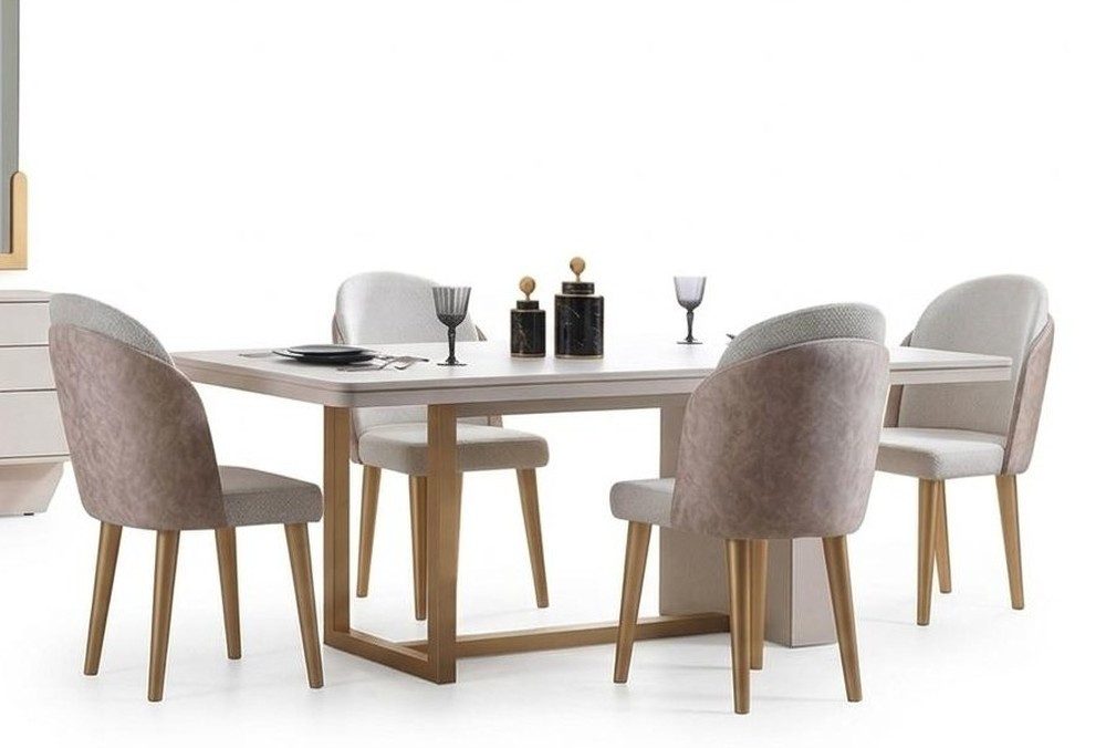 Essgruppe Esszimmer Set Moderner Stil Beige Geräumiger Tisch Elegantes Design