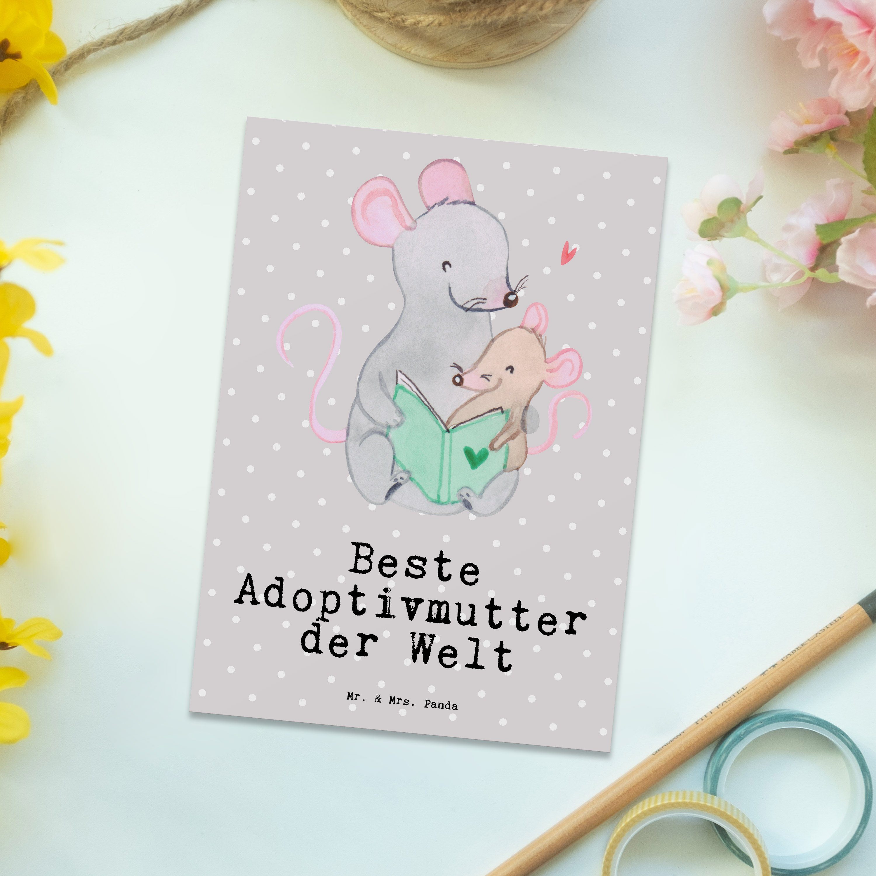 Mr. & Mrs. Panda Postkarte Maus Grau - Geschenk, Beste Adoptivmutter Einladun Pastell Welt der 