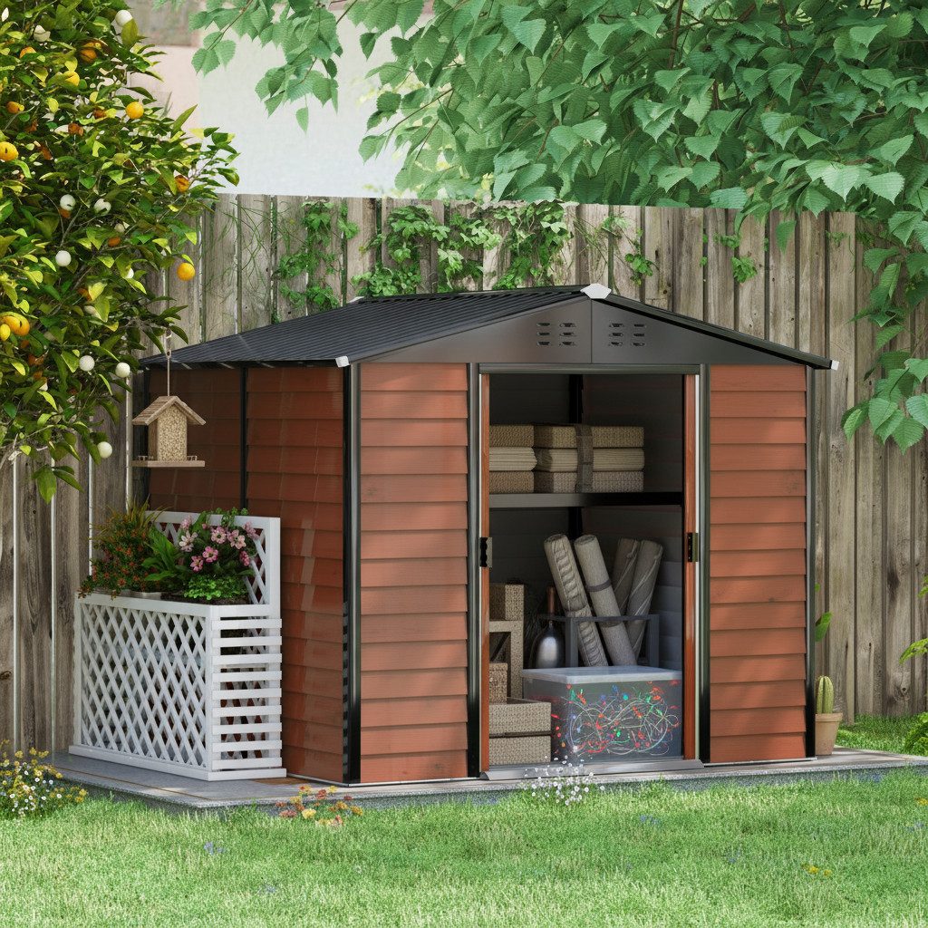 Kozamas Gerätehaus Geräteschuppen Metall wetterfest mit Fundament 240x206x198cm, (Einzelprodukt), Geräumiger Stauraum, Gute Belüftung, Stabile Konstruktion, Wetterfest