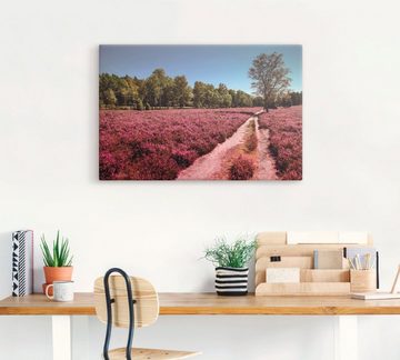 Artland Leinwandbild Lüneburger Heide Romantik, Blumenwiese (1 St), auf Keilrahmen gespannt