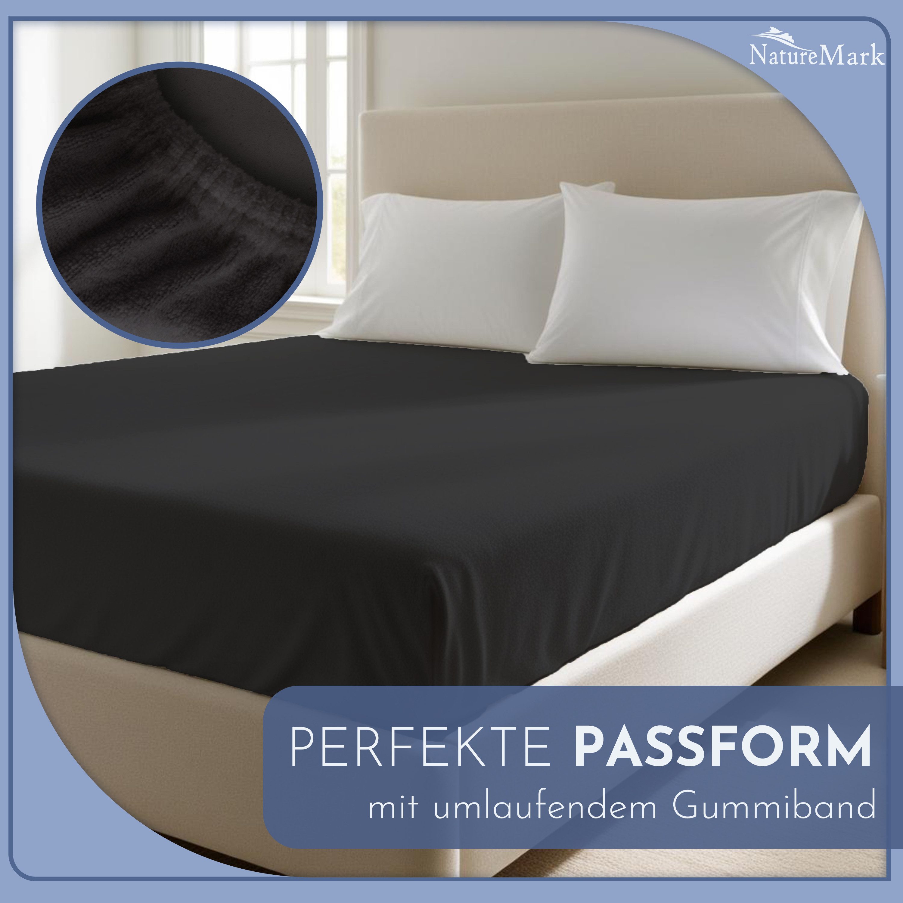 NatureMark Spannbettlaken Frottee Spannbetttuch, 80% Baumwolle / 20% Polyester, Gummizug: rundum, (1 Stück), Spannbetttuch in vielen Größen und Farben – Bild 3 von 5