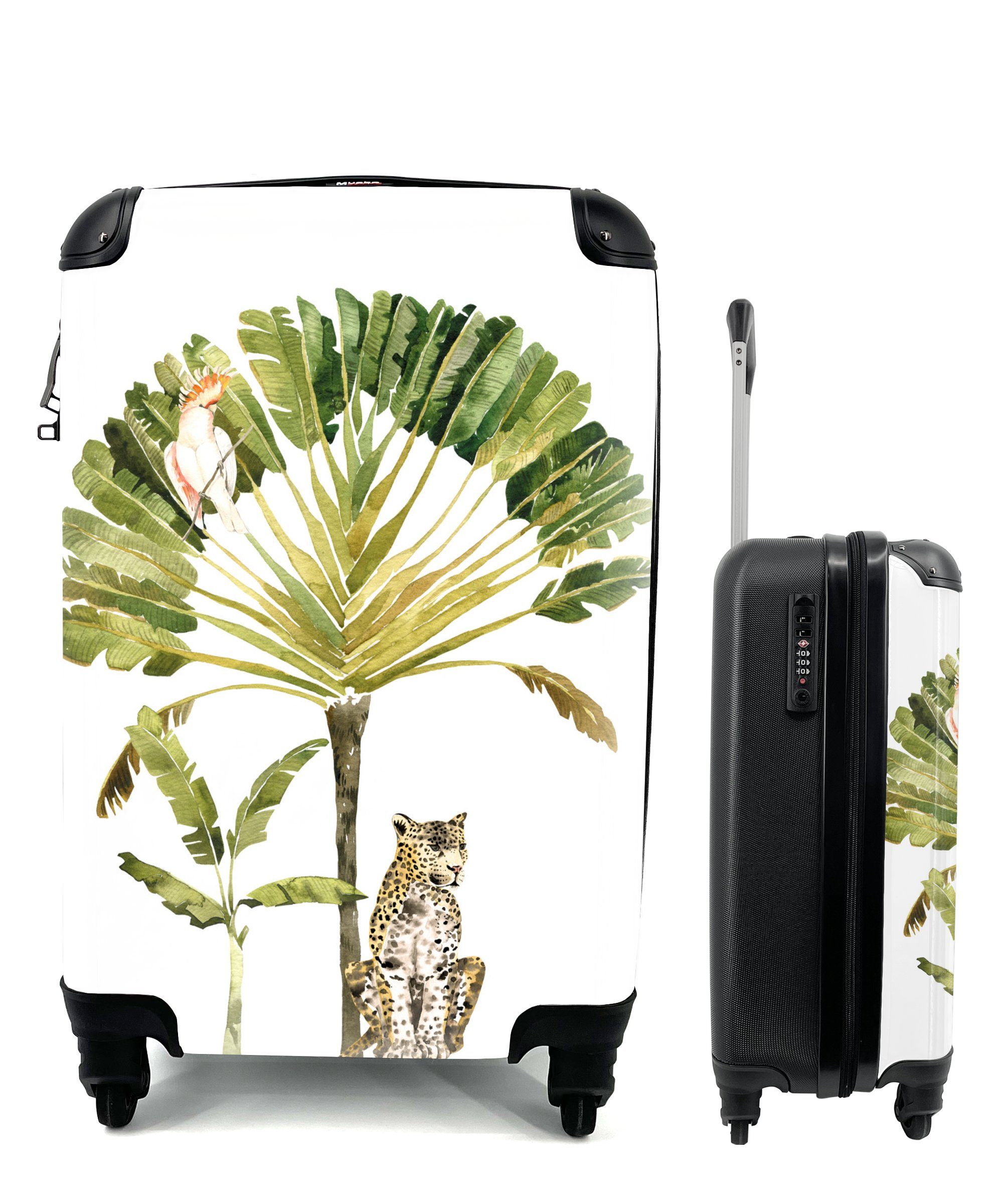 MuchoWow Handgepäckkoffer Dschungel - Leopard - Tiere, 4 Rollen, Reisetasche mit rollen, Handgepäck für Ferien, Trolley, Reisekoffer