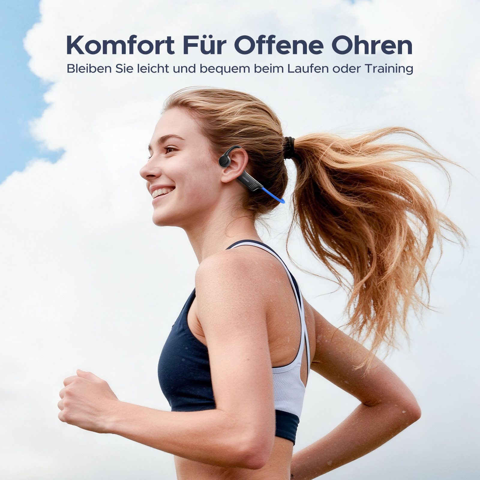 DOOGEE Knochenschallhörer Offener Kabelloser Bluetooth-Sporthörer, Mikrofon Bluetooth-Kopfhörer (Bluetooth, IP66 Schweißresistent,10 Stunden Akkulaufzeit, Dualgeräte-Verbindung)