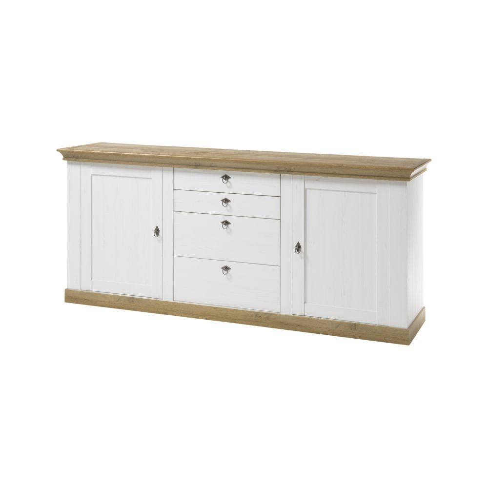 Lomadox Sideboard LINARES-61, 210cm im Landhaus-Stil in Pinie weiß / Wotan Eiche Nb. - 210/91/52 cm