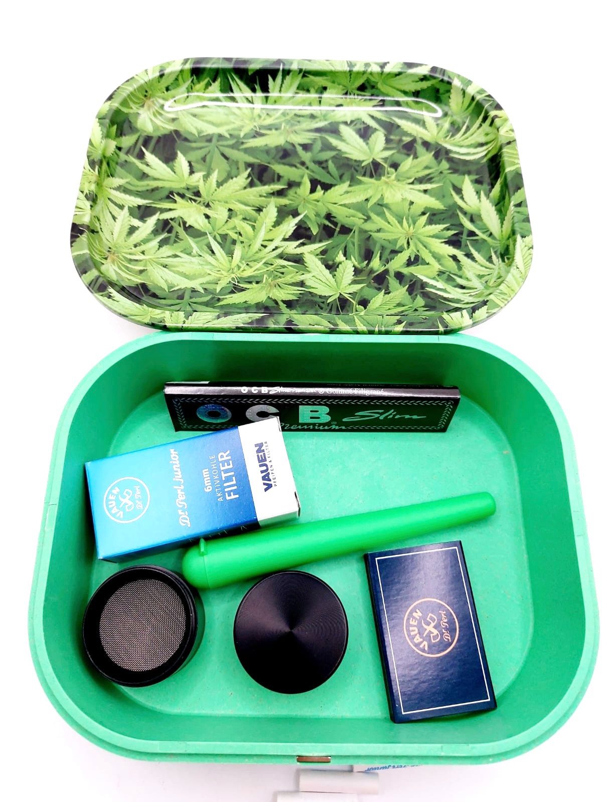 meytrade Kreativset Cannabis Box Grinder,Tablett, 6mm Filter, OCB Blättchen,Jointhülle, (6 teilig), Geschenkidee mit viel Zubehör