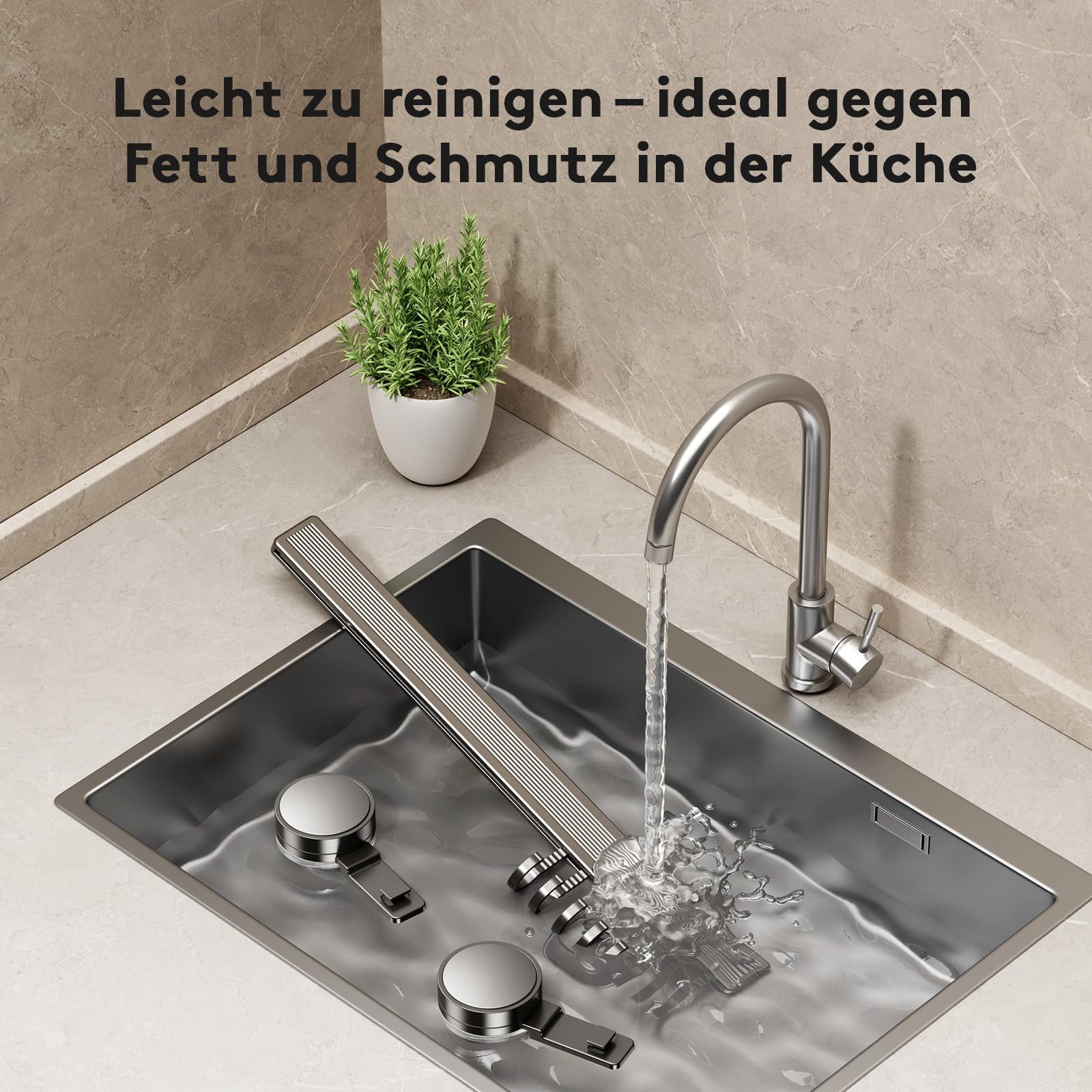 FOUORTUNATE-BEE Hakenleiste Hakenleiste Küche ohne Bohren mit Saugnapf 8 Haken 40cm, (Abnehmbare rostfreie Hakenleiste für Küchenutensilien) – Bild 4 von 5