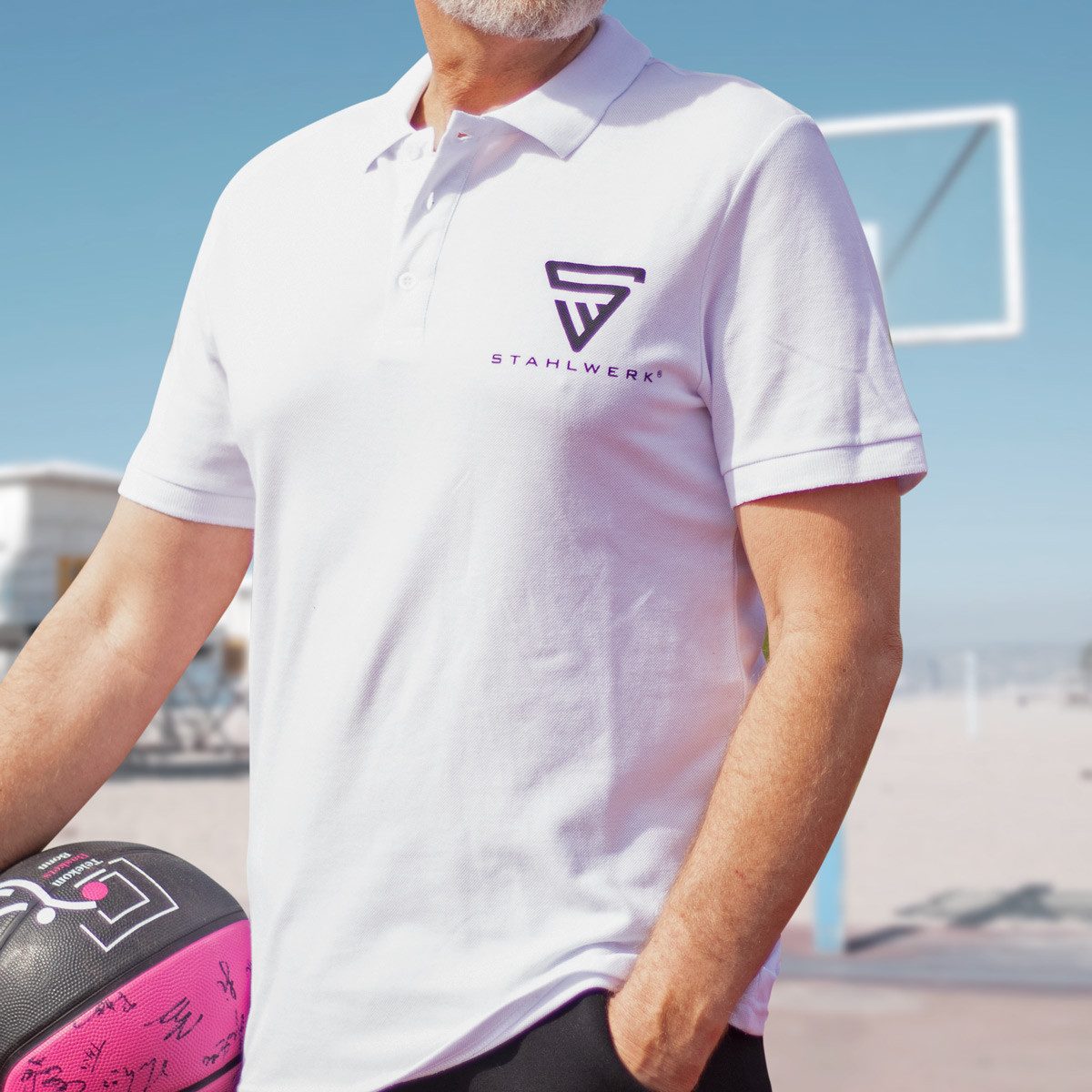 STAHLWERK Poloshirt Polo-Shirt Größe XXL Weiß Kurzarm Polo-Hemd (Packung, 1-tlg) in Unifarbe mit lizensiertem Print, aus Baumwolle