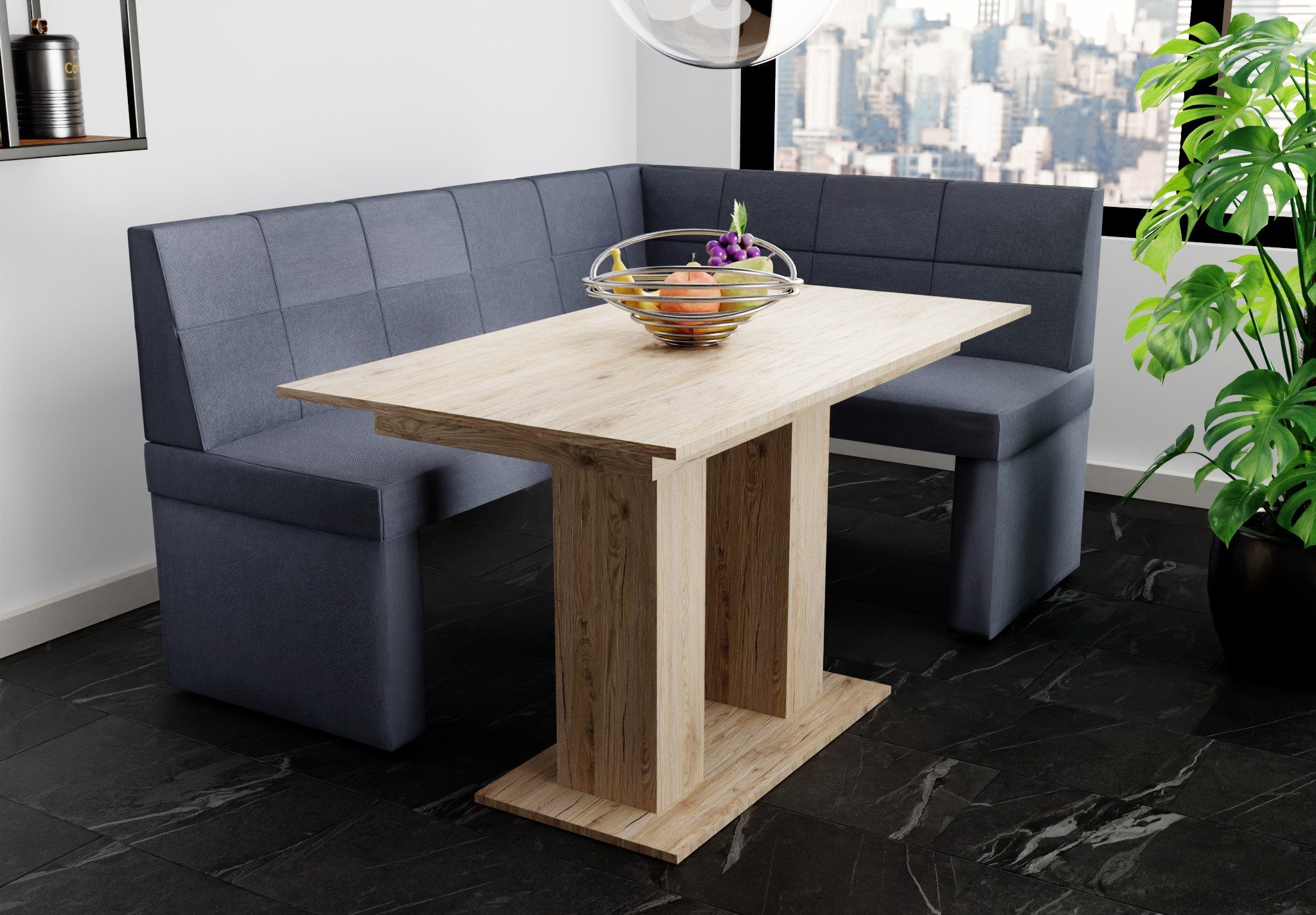Fun Sonoma, „BLAKE“ ausziehbarer Tisch 168x128cm mit Eckbankgruppe Tisch Möbel Eckbankgruppe Größe