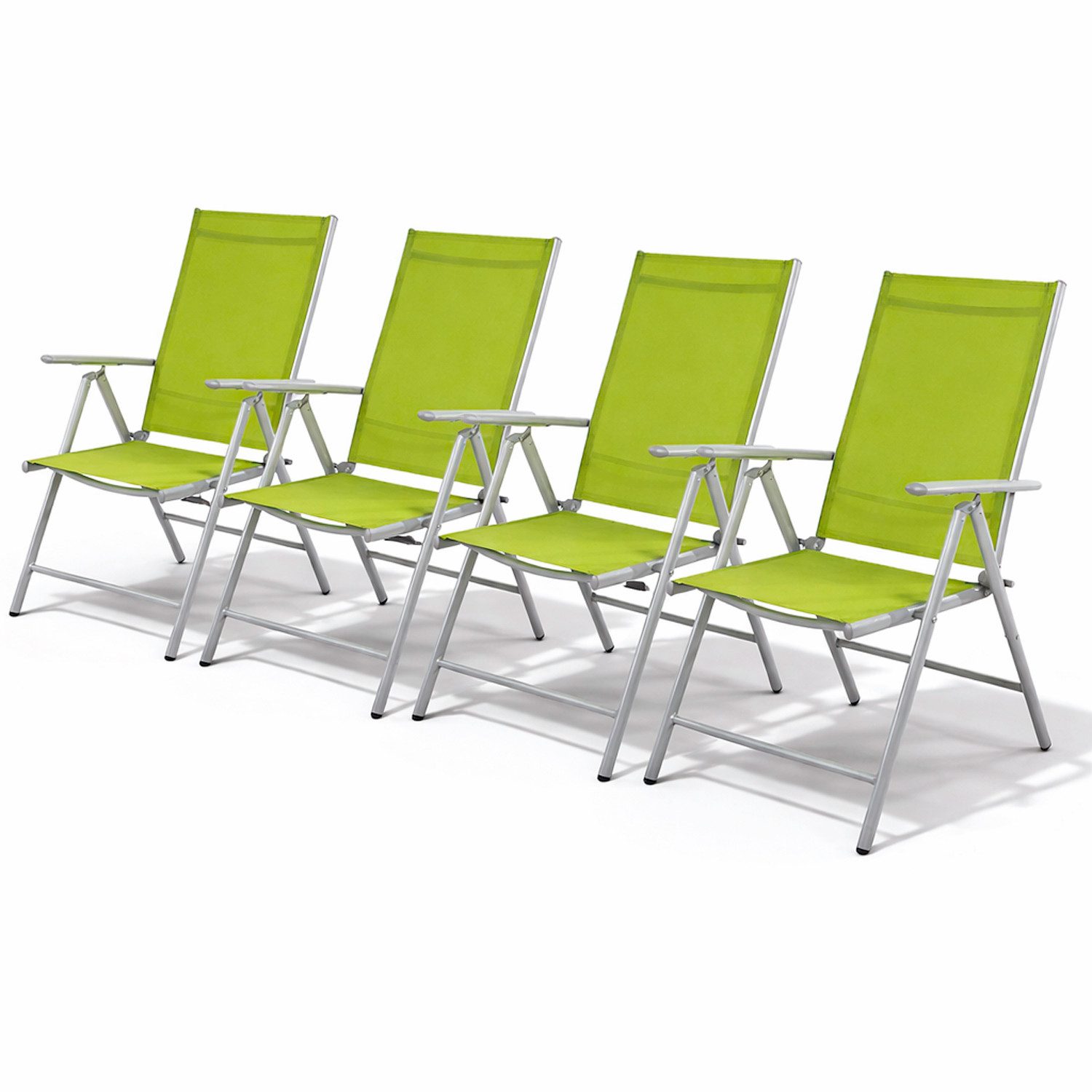Mojawo Armlehnstuhl 4 Stück Garten Klappstuhl Aluminium - Textilen Silbergrau/Lime