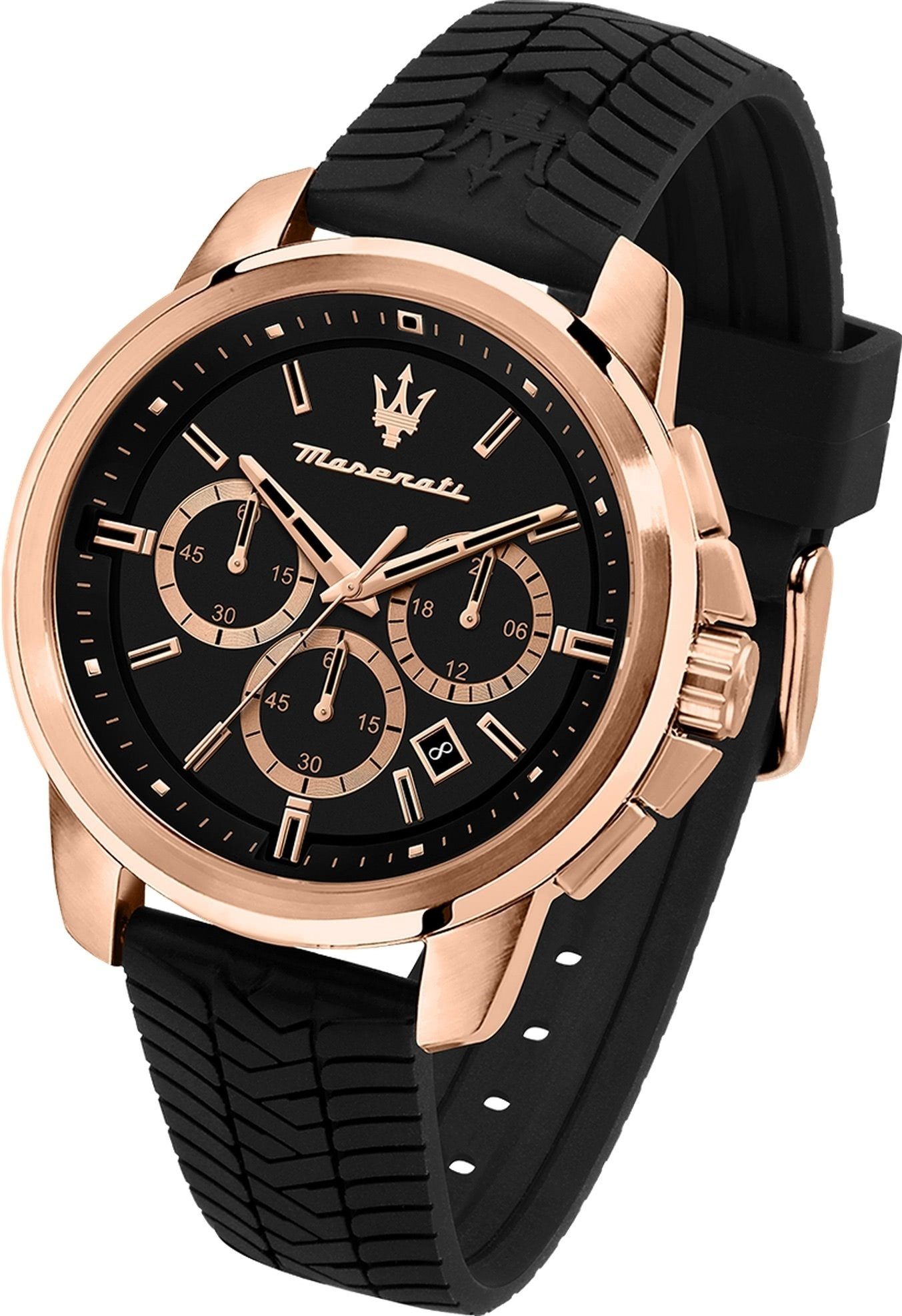 MASERATI Chronograph Maserati Herren Chronograph, (Chronograph), Herrenuhr rund, groß (ca. 44mm) Silikonarmband, Made-In Italy