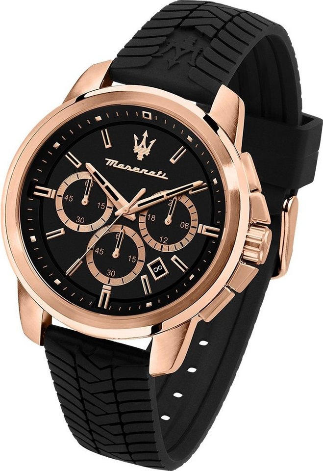 MASERATI Chronograph Maserati Herren Chronograph, (Chronograph), Herrenuhr rund, groß (ca. 44mm) Silikonarmband, Made-In Italy