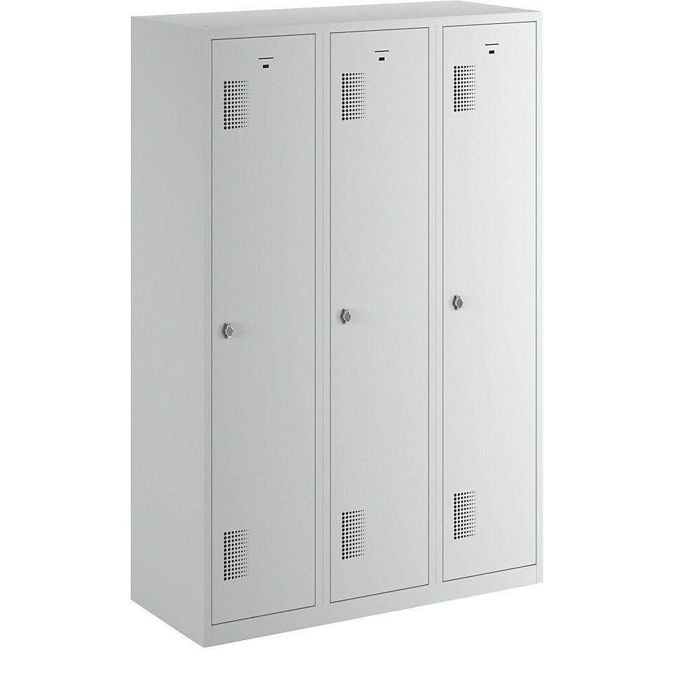 eurokraft basic Garderobenschrank 3 Abteile à 398 mm lichtgrau