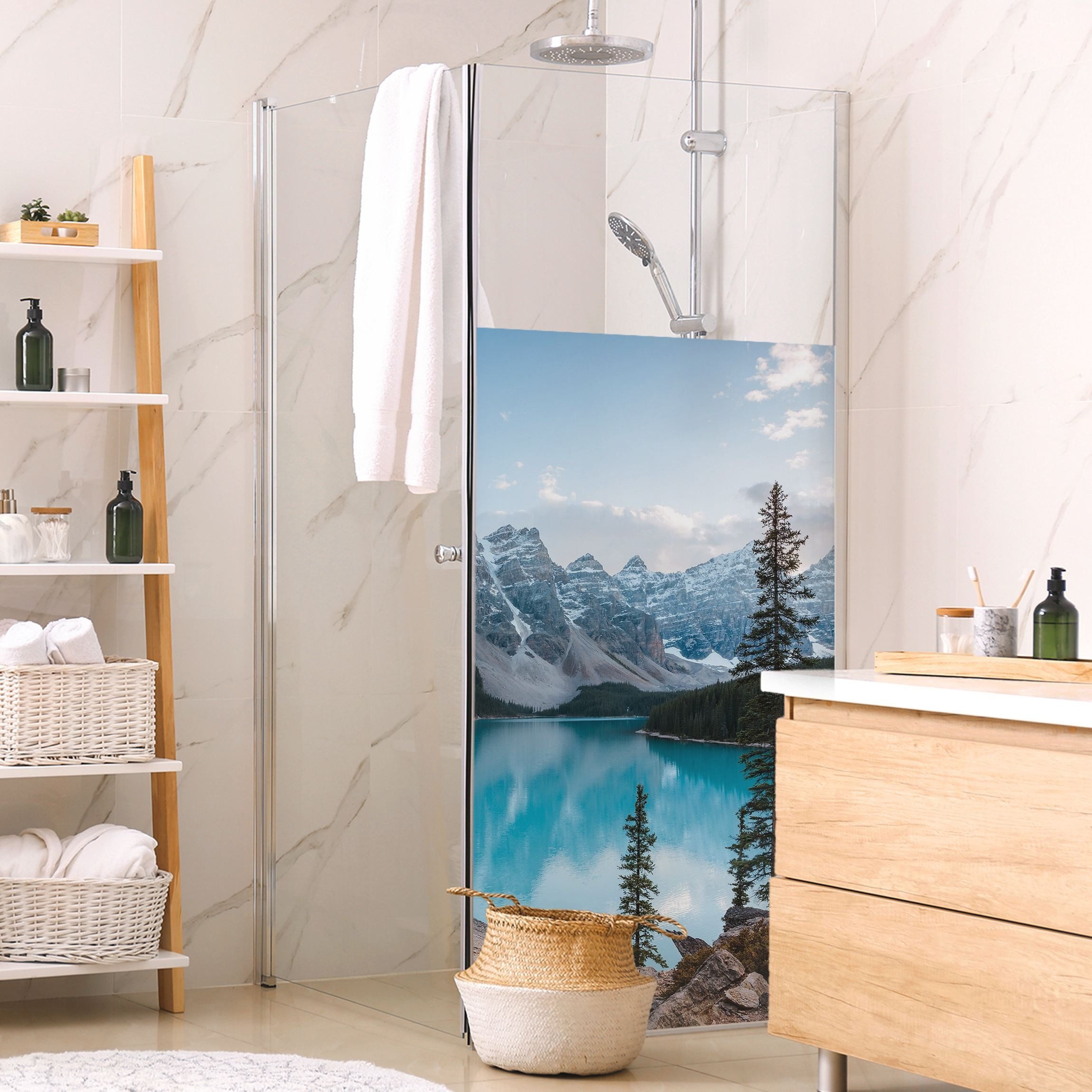 Bilderdepot24 Sichtschutzfolie Dusche blickdicht statisch haftend Berg- und Landschaftsmotiv, Statisch haftend, blickdicht, wasserfest, wiederverwendbar, ablösbar